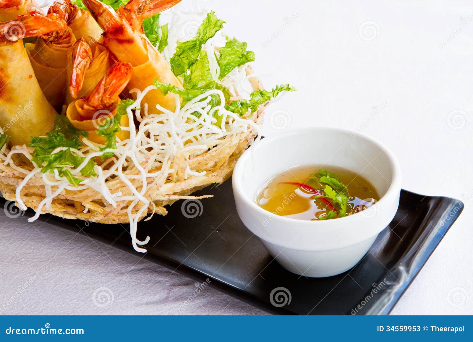 Fried shrimp spring rolls stock image. Image of sauce - 34559953