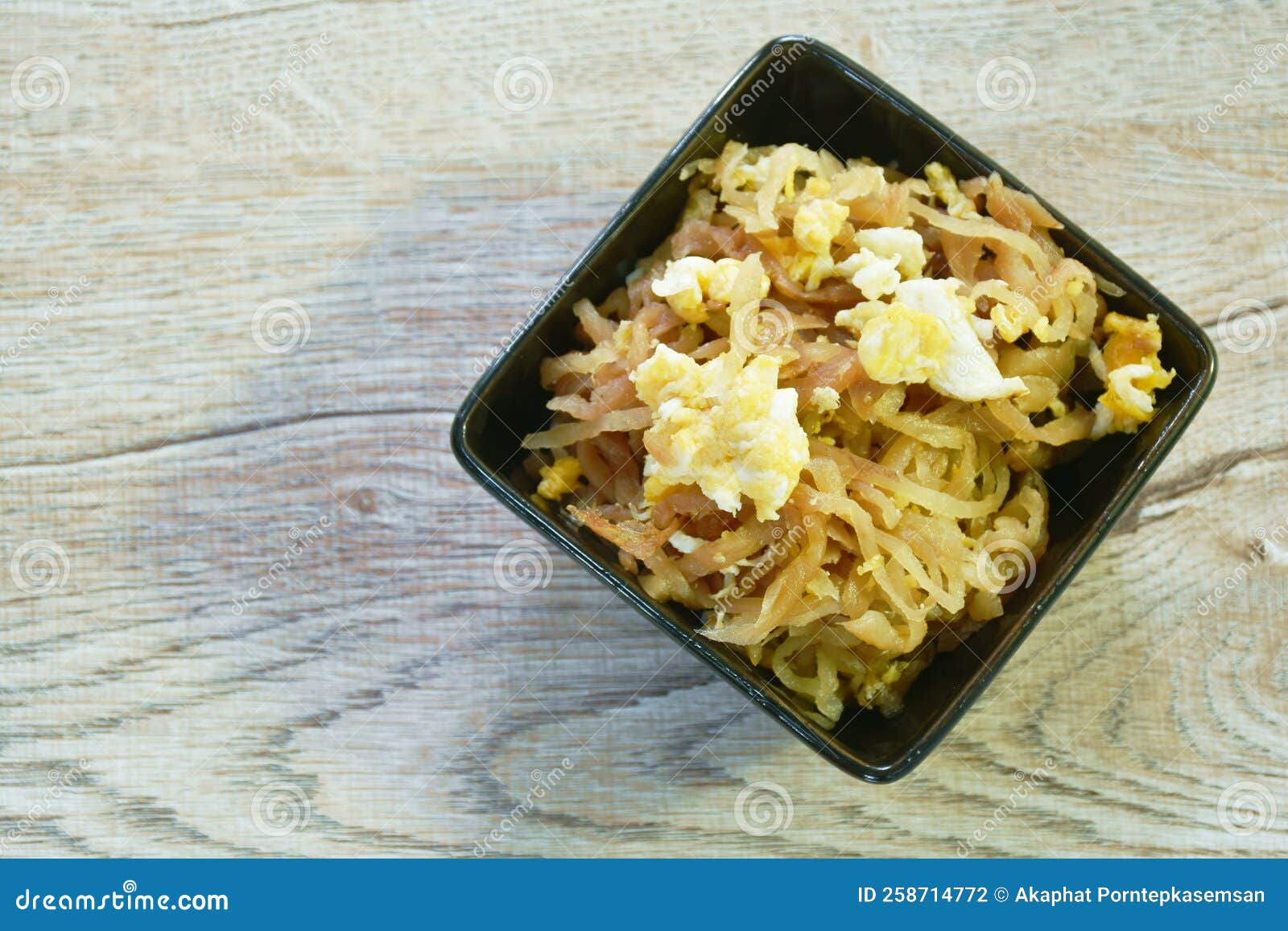 Fried Slice Chinese Sweet Pickled Cabbage with Egg on Bowl Stock Photo