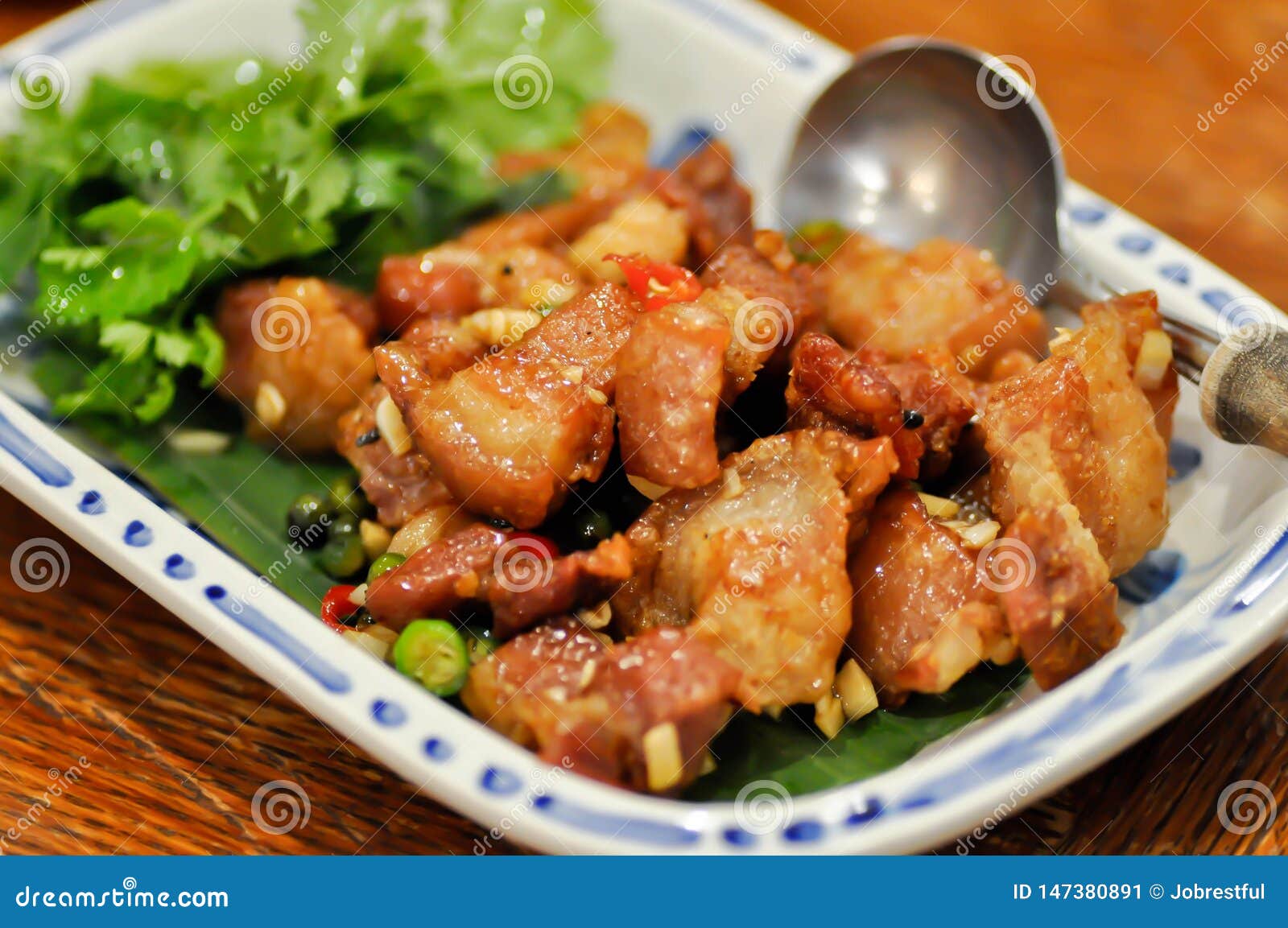 Fried Sliced Pork or Fried Pork Stock Image - Image of style, serve ...