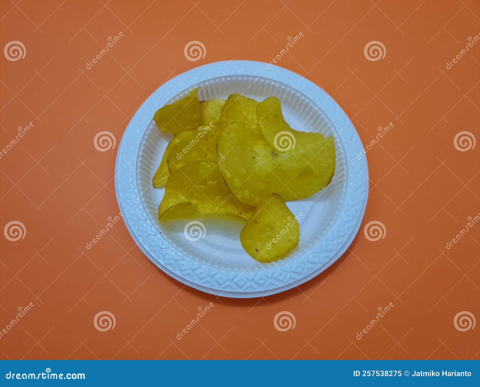 Fried Snacks Made from Cassava and Spices, Called Cassava Chips Stock