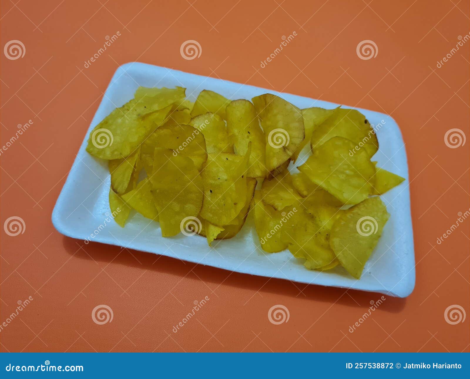 Fried Snacks Made from Cassava and Spices, Called Cassava Chips Stock
