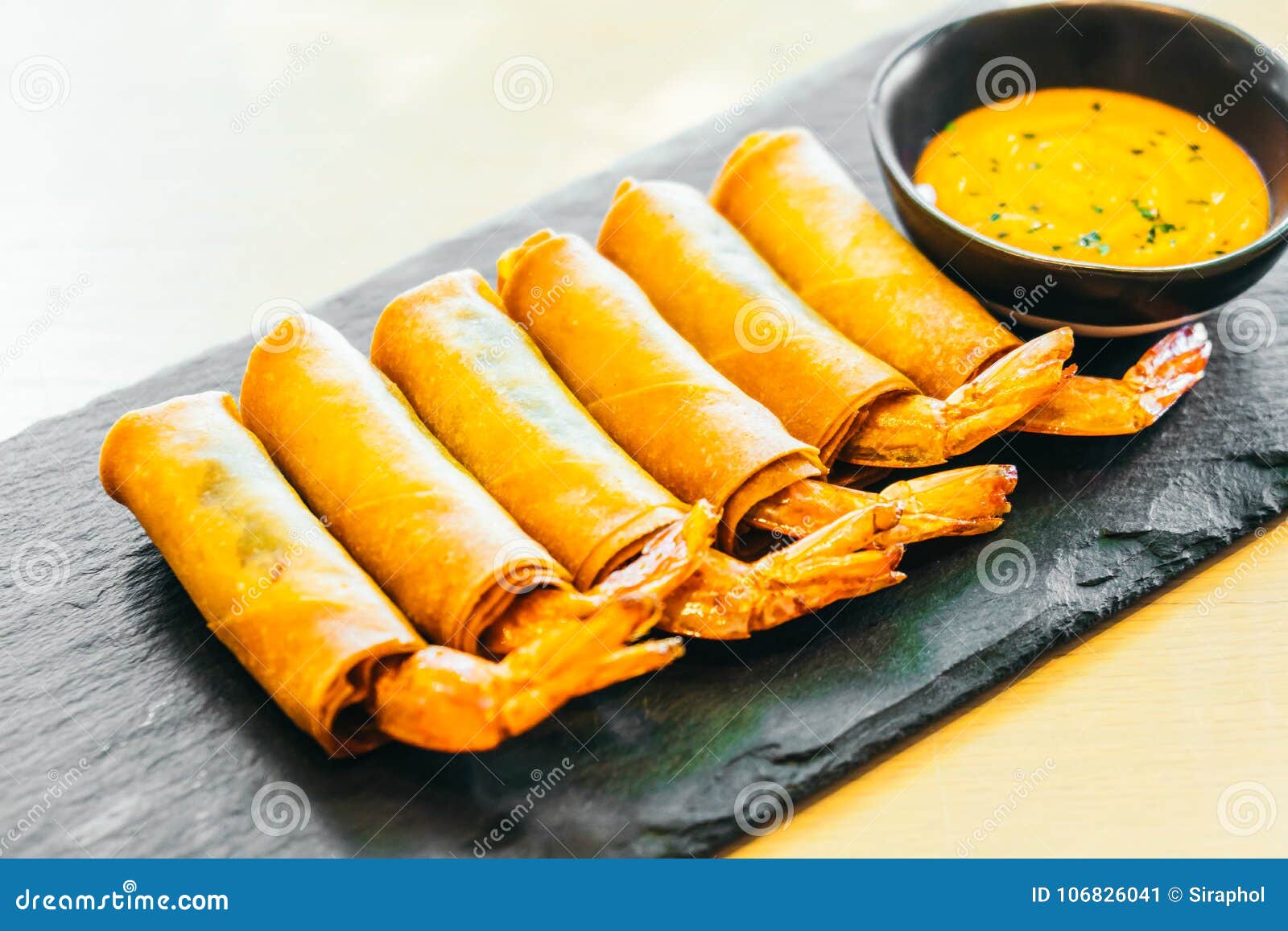 Fried Spring Roll with Shrimp Stock Image - Image of crispy, sweet