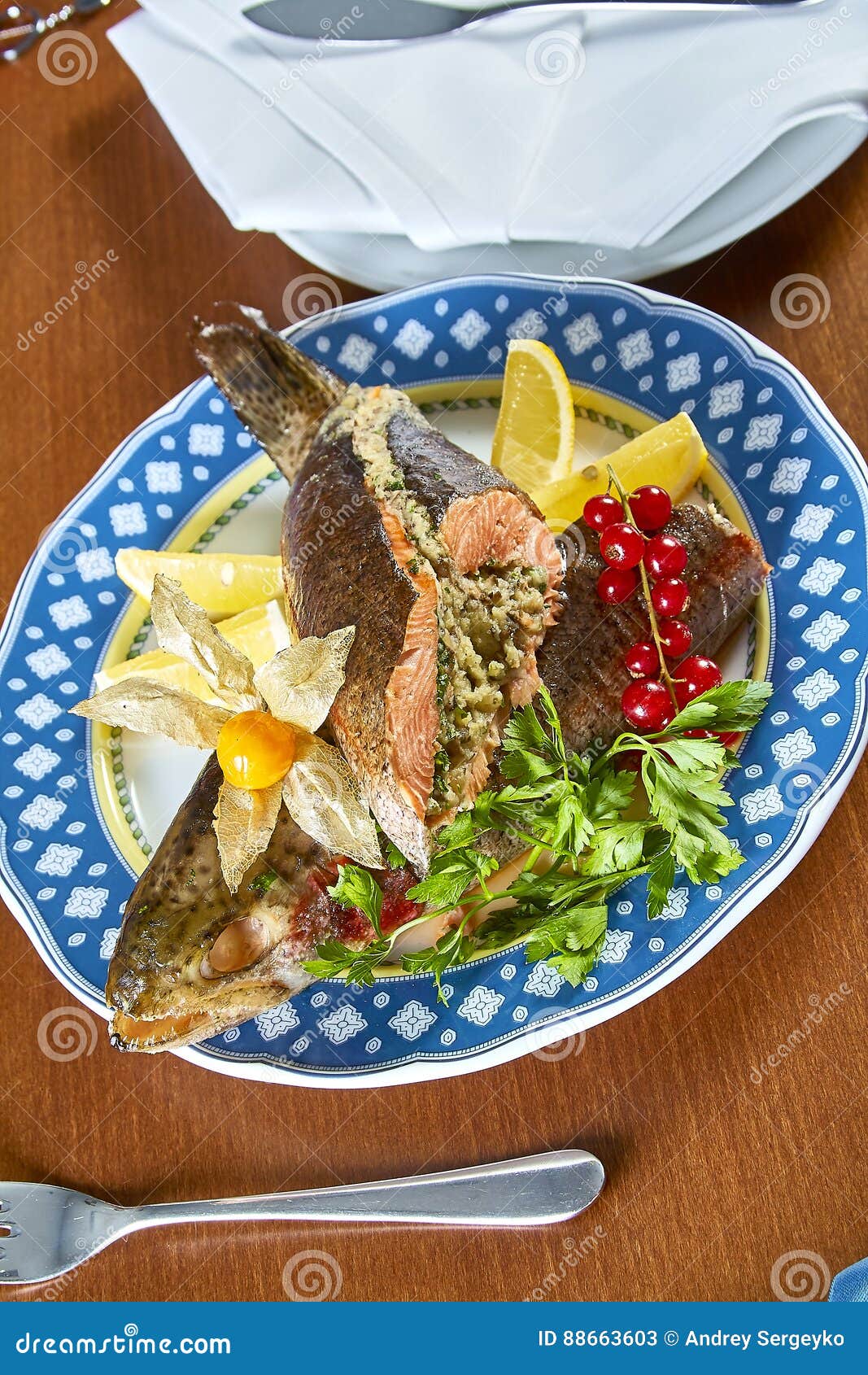 Fried Stuffed Fish on a Platter Festive Menu Stock Image Image of