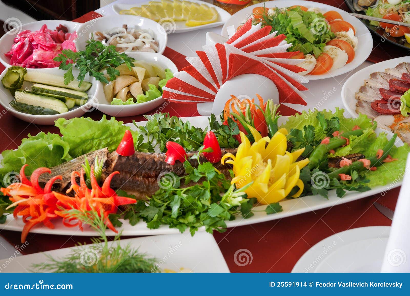 Fried sturgeon. stock photo. Image of cloth, fruit, plate 25591914