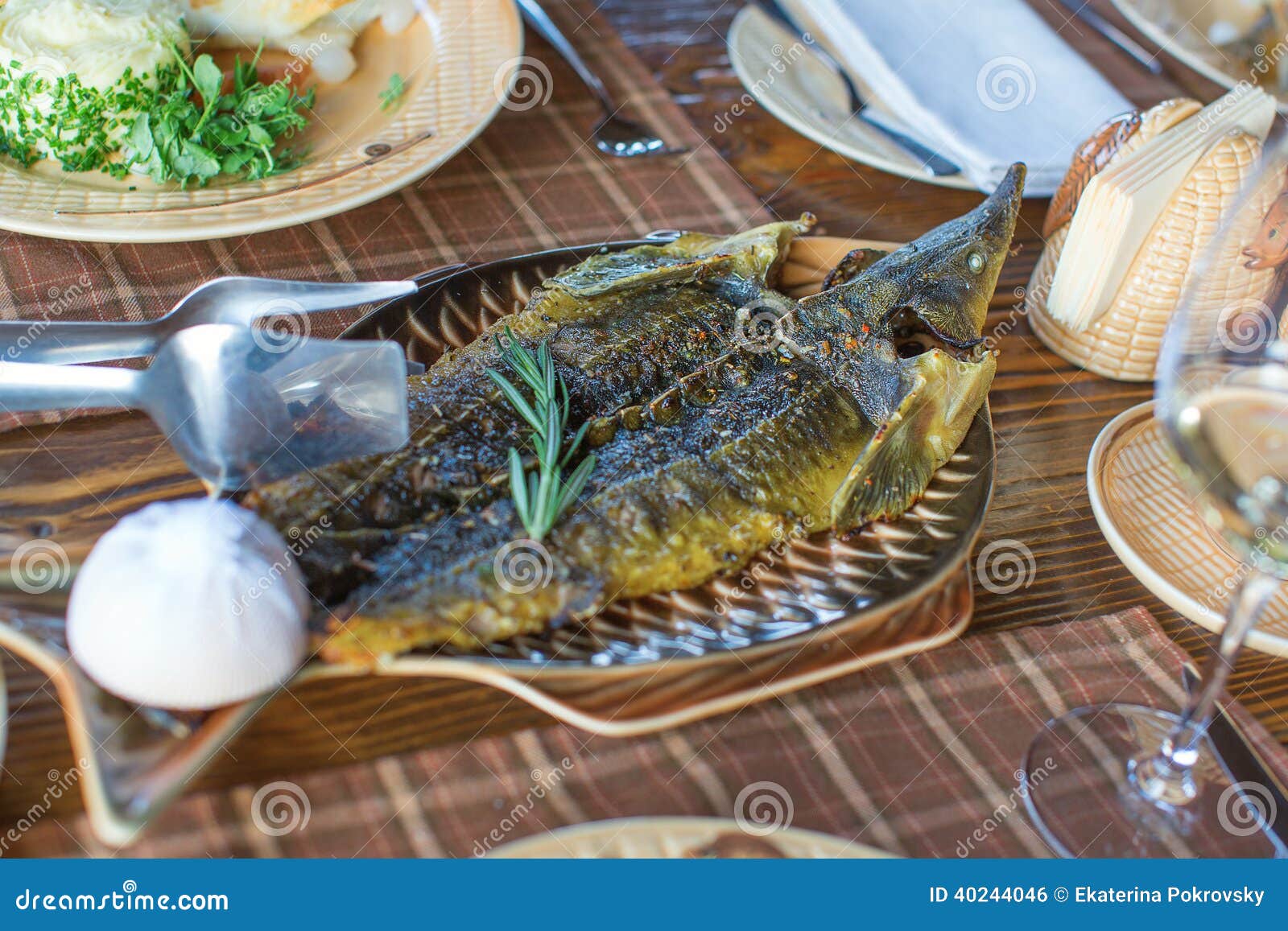 Fried Sturgeon Served on a Plate Stock Photo Image of fish