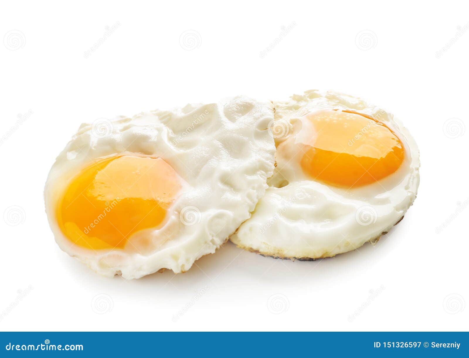 Fried Tasty Eggs with Liquid Yolk on White Background Stock Image