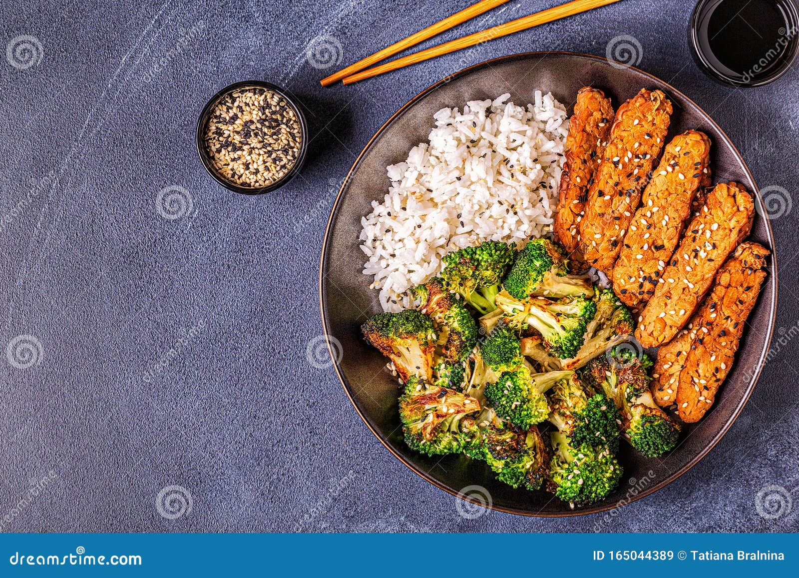 Fried Tempeh with Rice and Broccoli Stock Image - Image of lunch