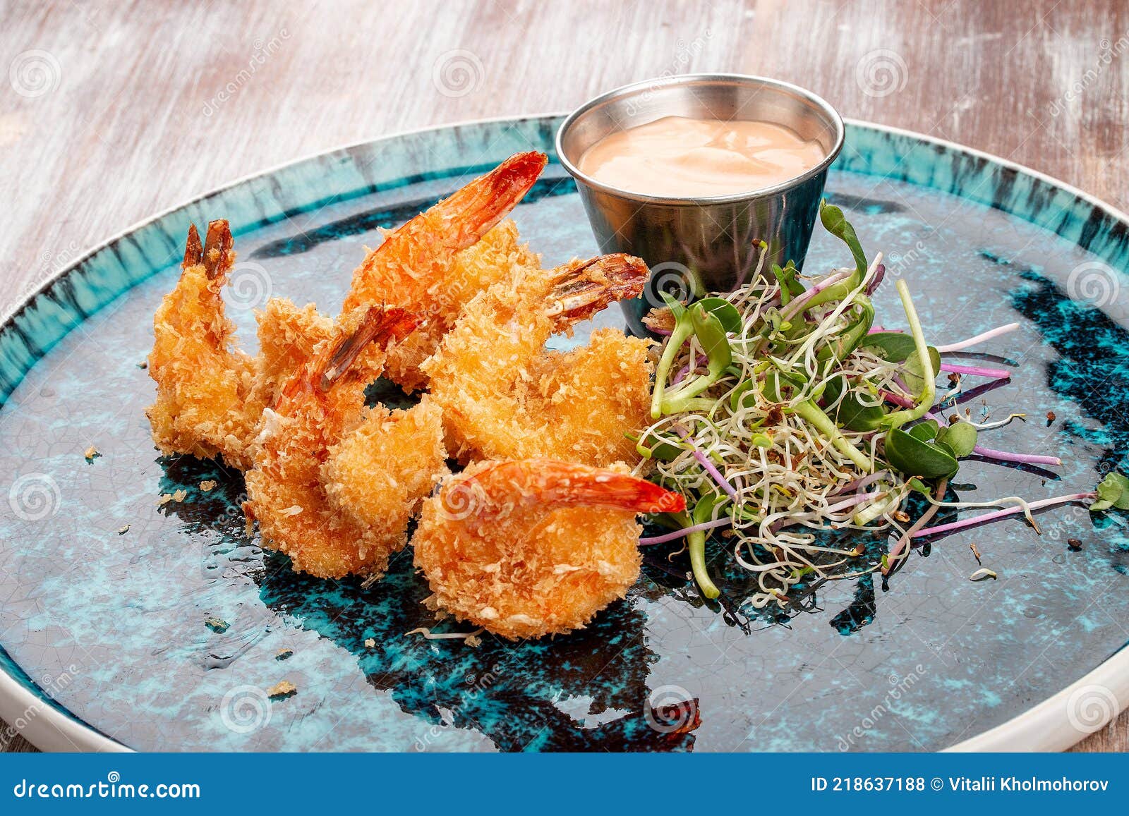 Fried Tiger Prawns with Sauce on a Decorative Plate Stock Photo - Image ...
