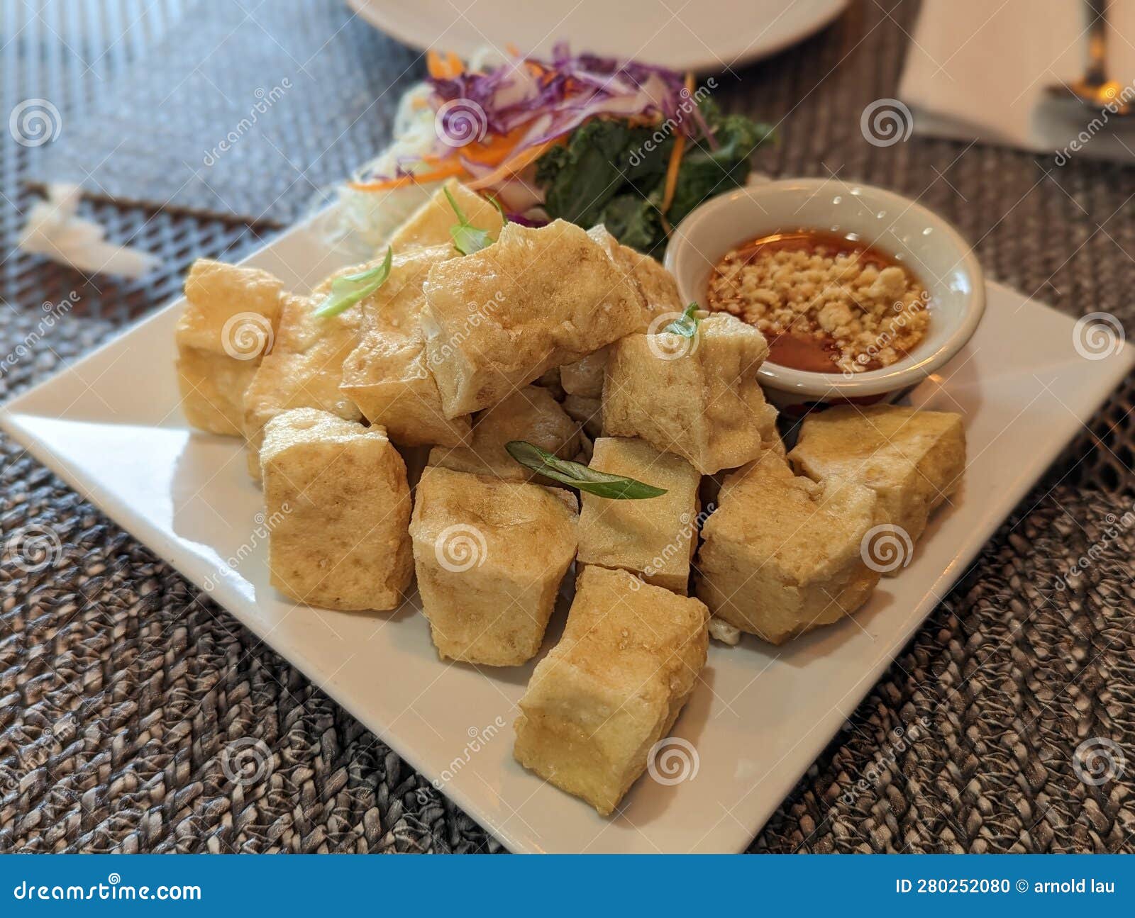 Fried Tofu Peanut Sauce Appetizer Stock Photo - Image of peanut, sauce