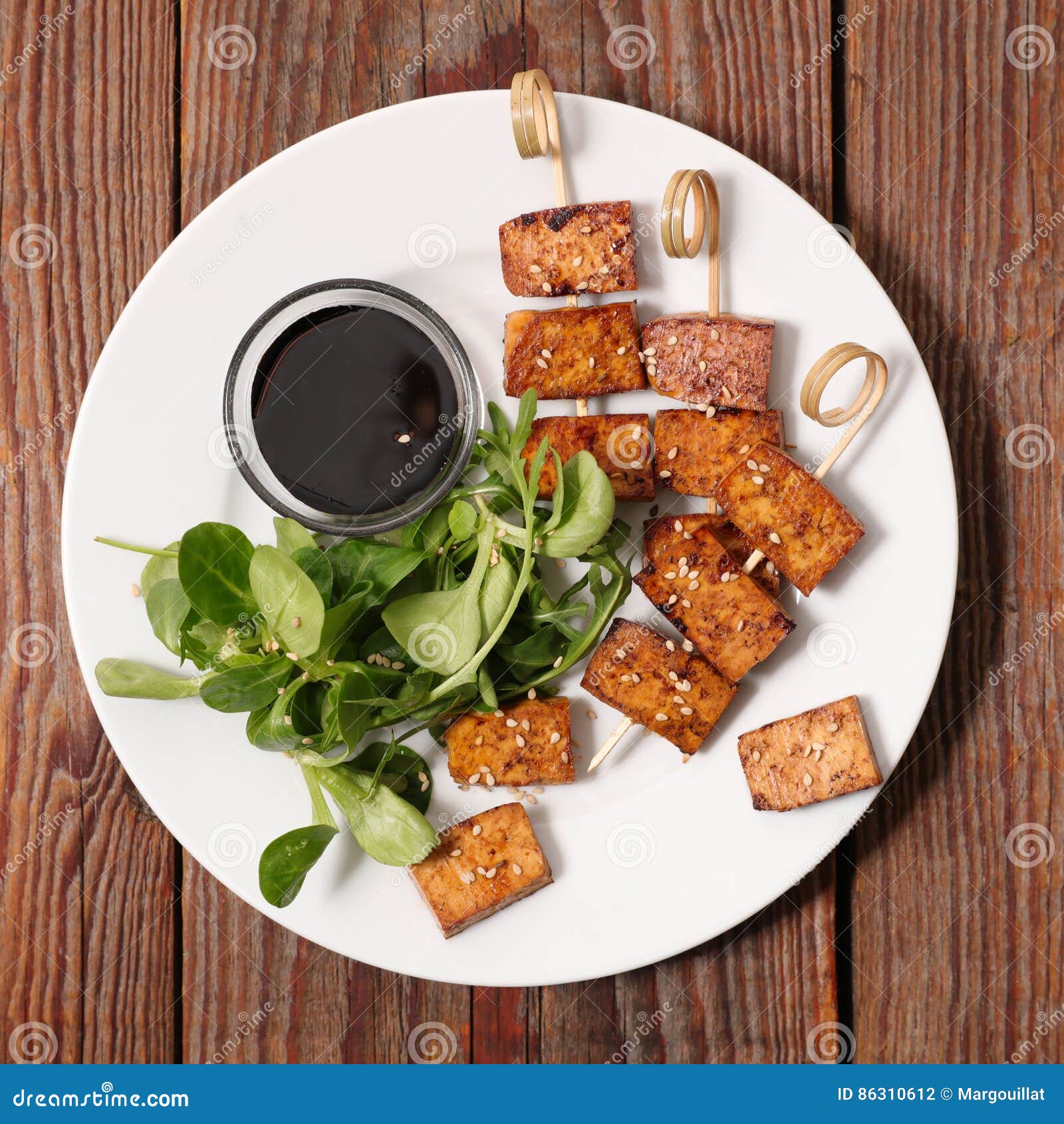 Fried tofu with soy sauce stock photo. Image of sesam - 86310612
