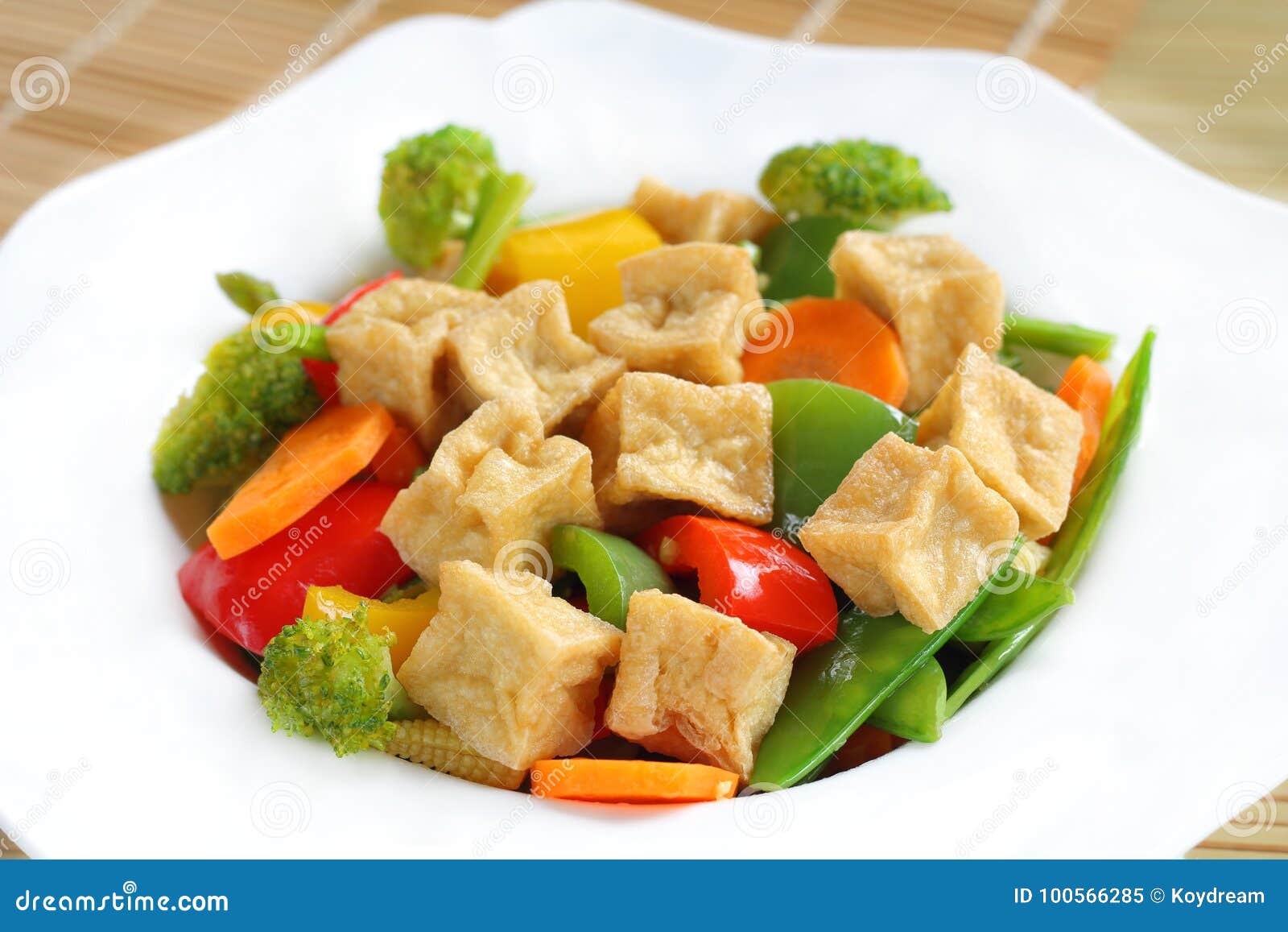 Fried Tofu with Vegetables. Stock Image - Image of fried, tray: 100566285