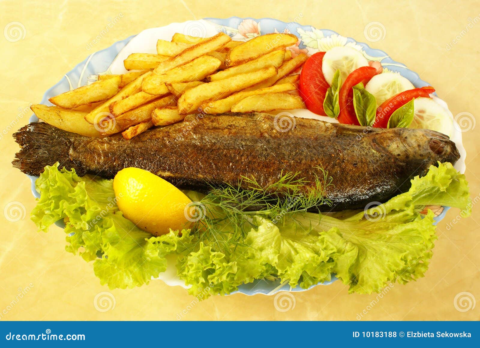 Fried Sea Trout, Lemon And Sauce. Grill Dishes, Seafood Or Fish And