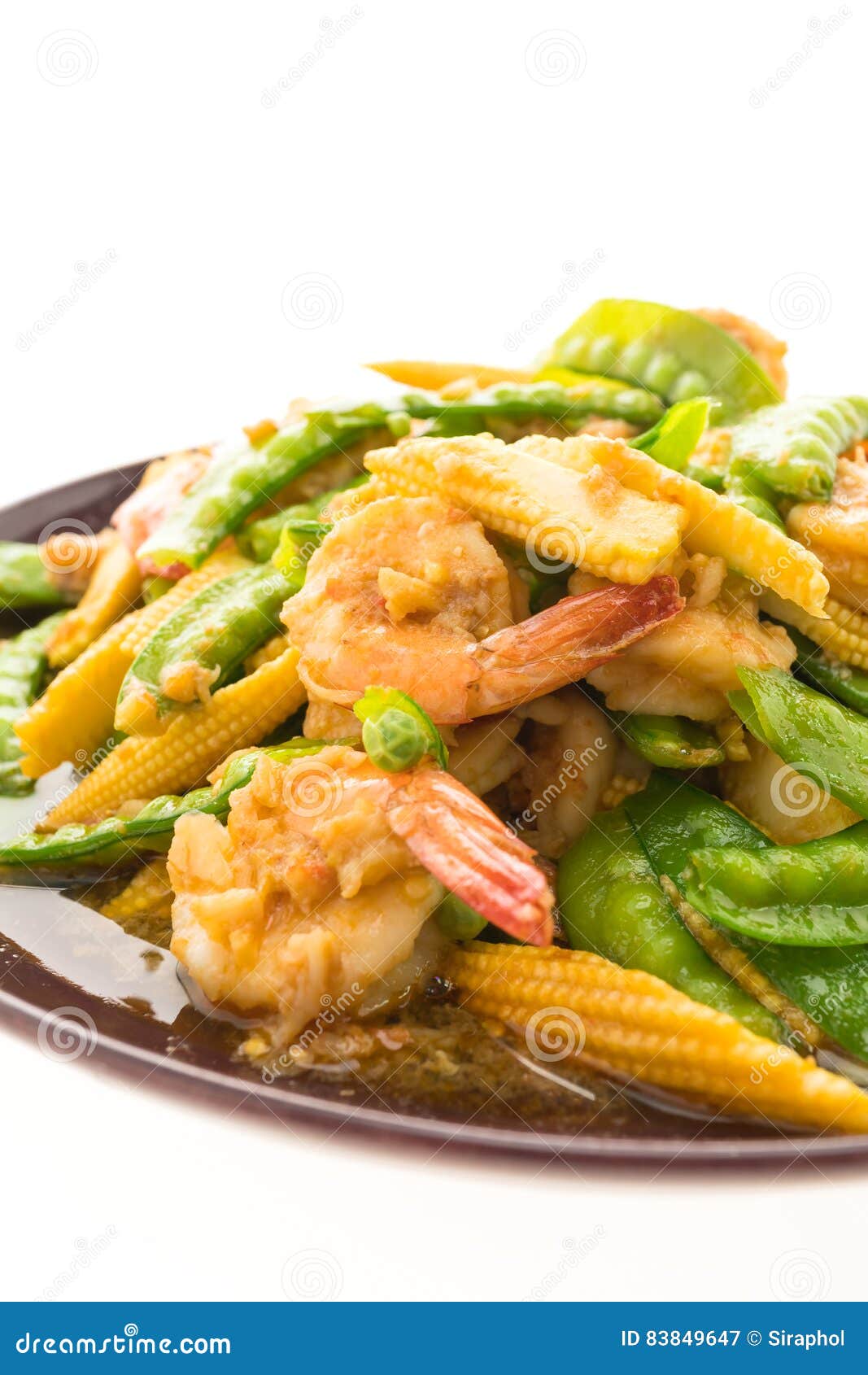 Fried Vegetable with Shrimp or Prawn in Plate Stock Image Image of