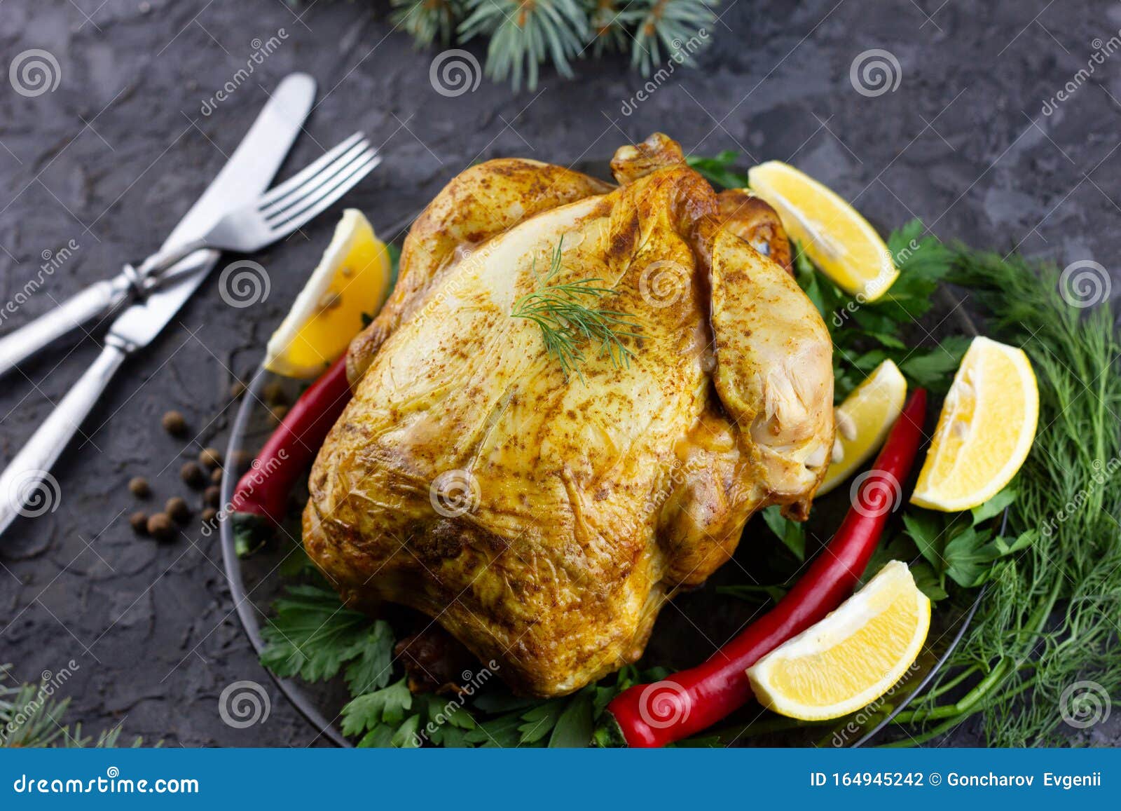 Fried Whole Chicken on a Platter. Holiday Lunch Stock Photo - Image of ...