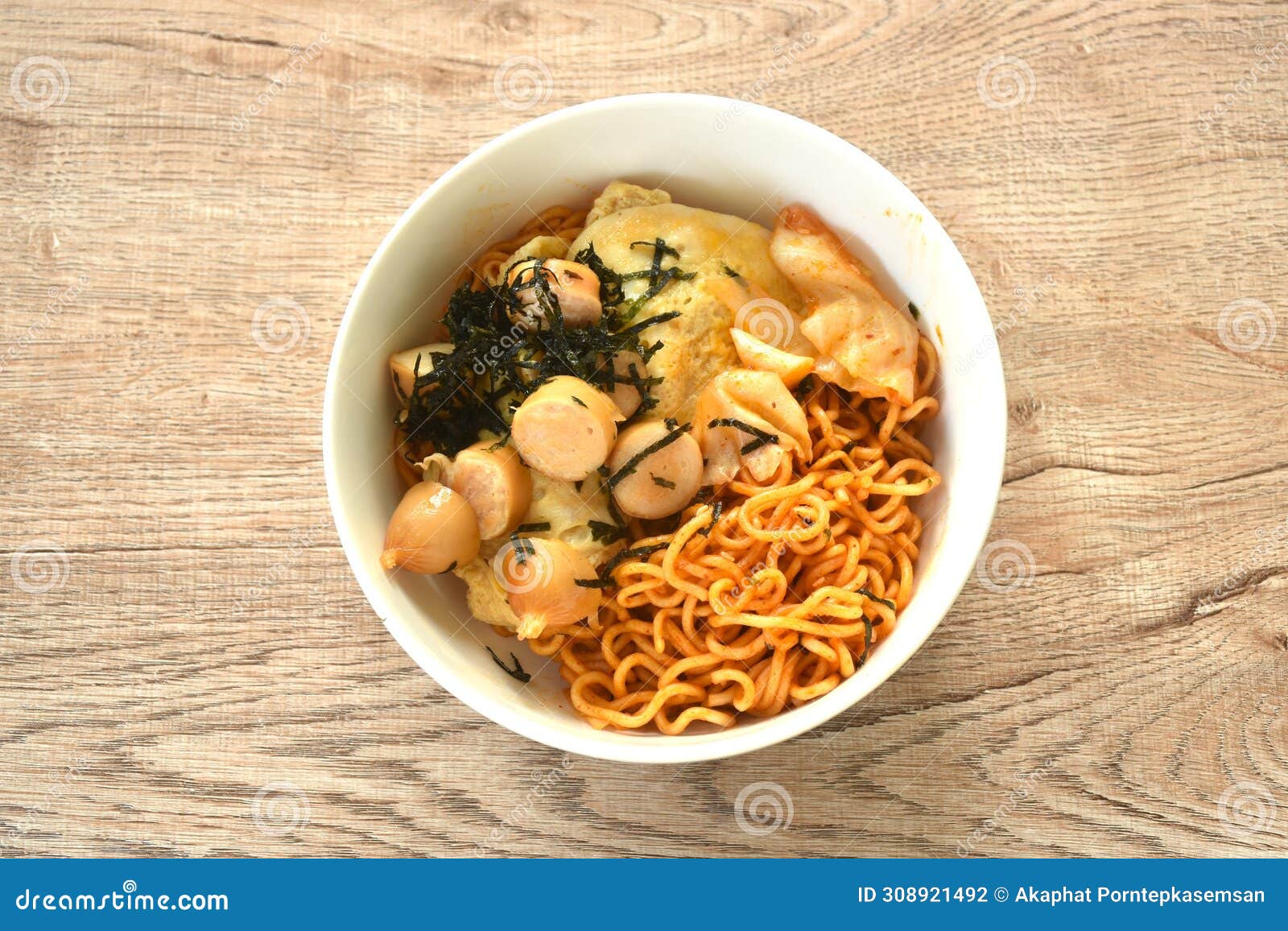 Fried Yakisoba Japanese Noodles and Cabbage Topping Egg and Sausage