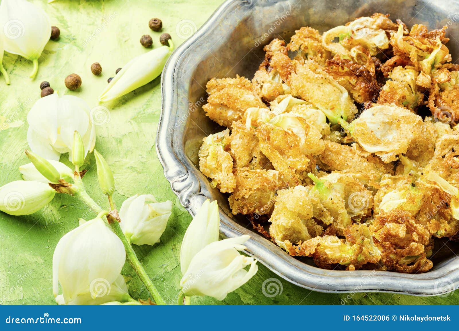 Fried yucca flowers stock photo. Image of healthy, meal 164522006