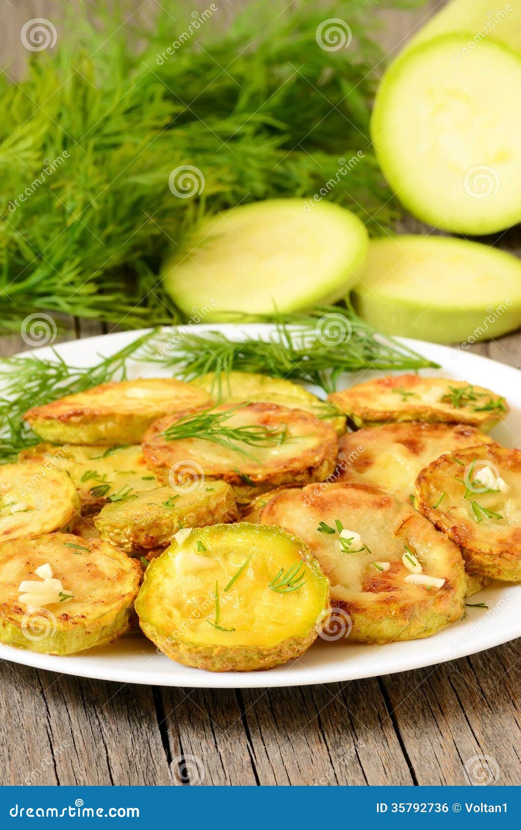 Fried zucchini with dill stock photo. Image of gourmet 35792736