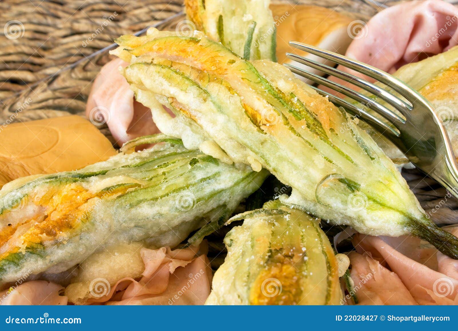 Fried Zucchini Flowers Closeup Stock Image Image of taste, freshness
