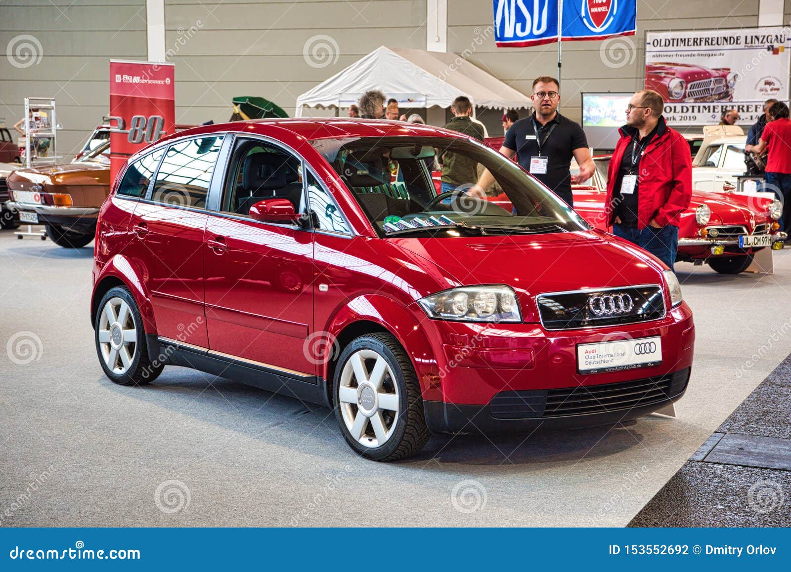 FRIEDRICHSHAFEN MAY 2019 Red AUDI A2 TYPE 8Z 1999 at Motorworld