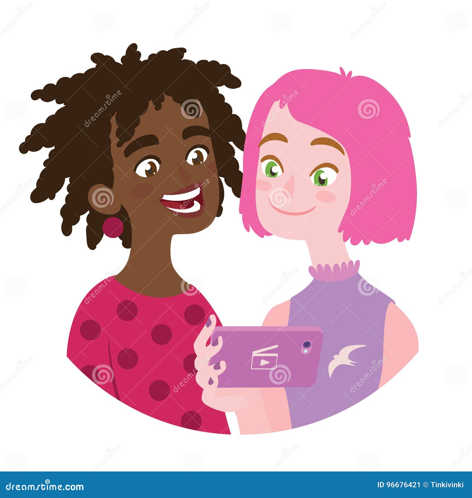 Friend is Sharing Video To a Friend. Vector Illustration of Friendship in  Flat Cartoon Style. Stock Vector - Illustration of media, film: 96676421
