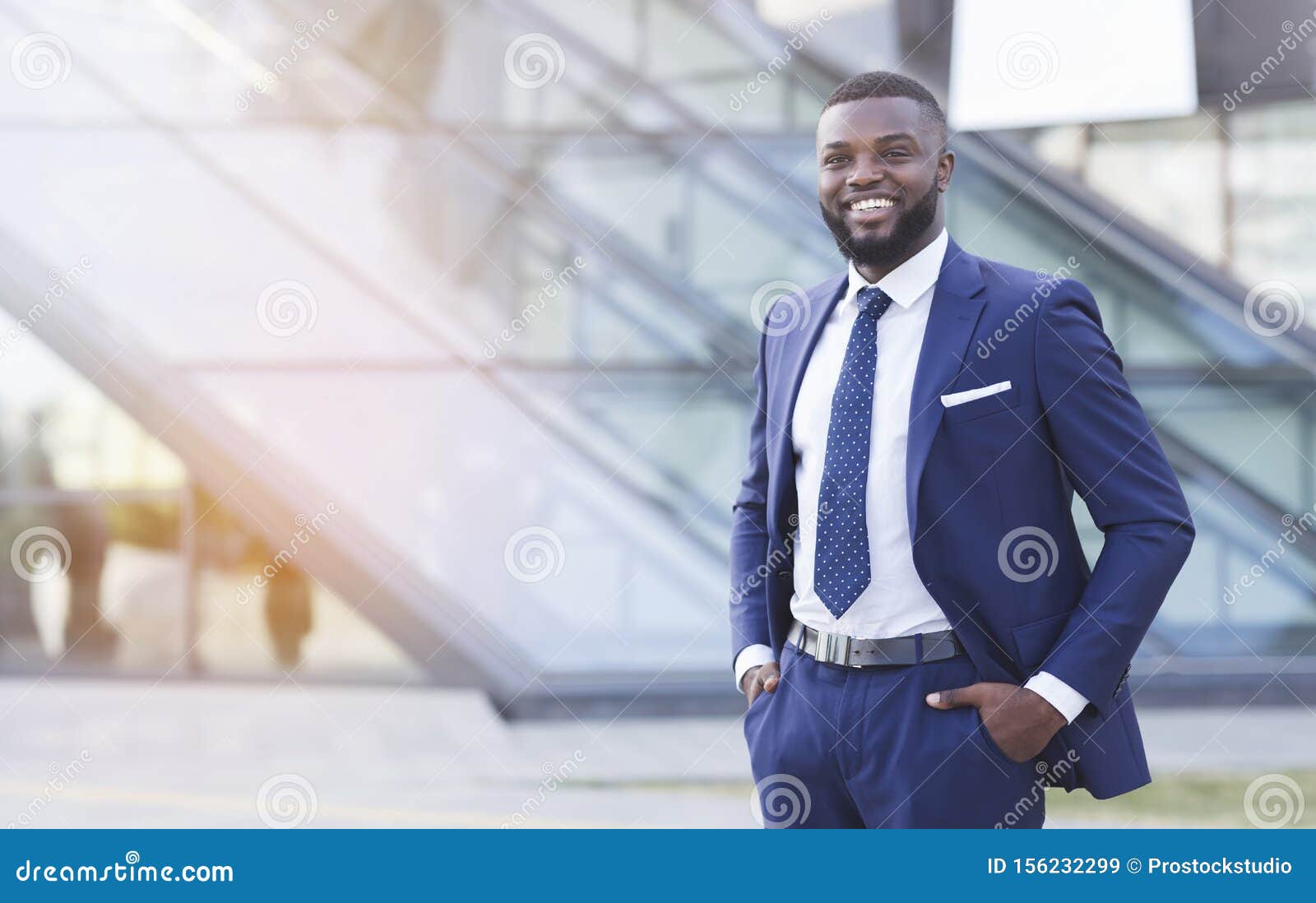 Friendly African American Businessman Standing and Smiling in Urban ...