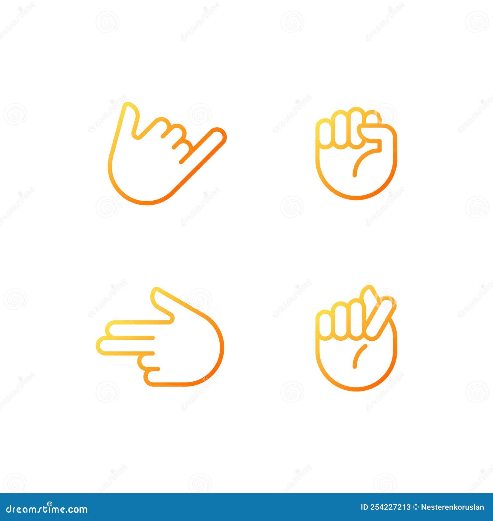 Hand gesture emojis linear icons set. Thin line contour symbols