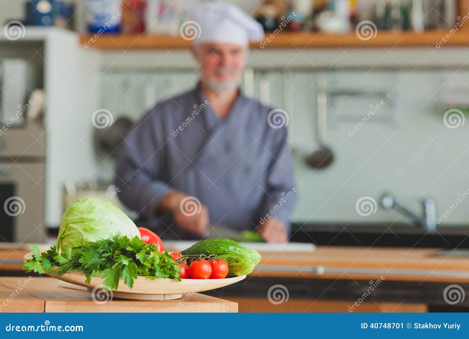 Friendly Chef Preparing Vegetables in His Kitchen Stock Image Image