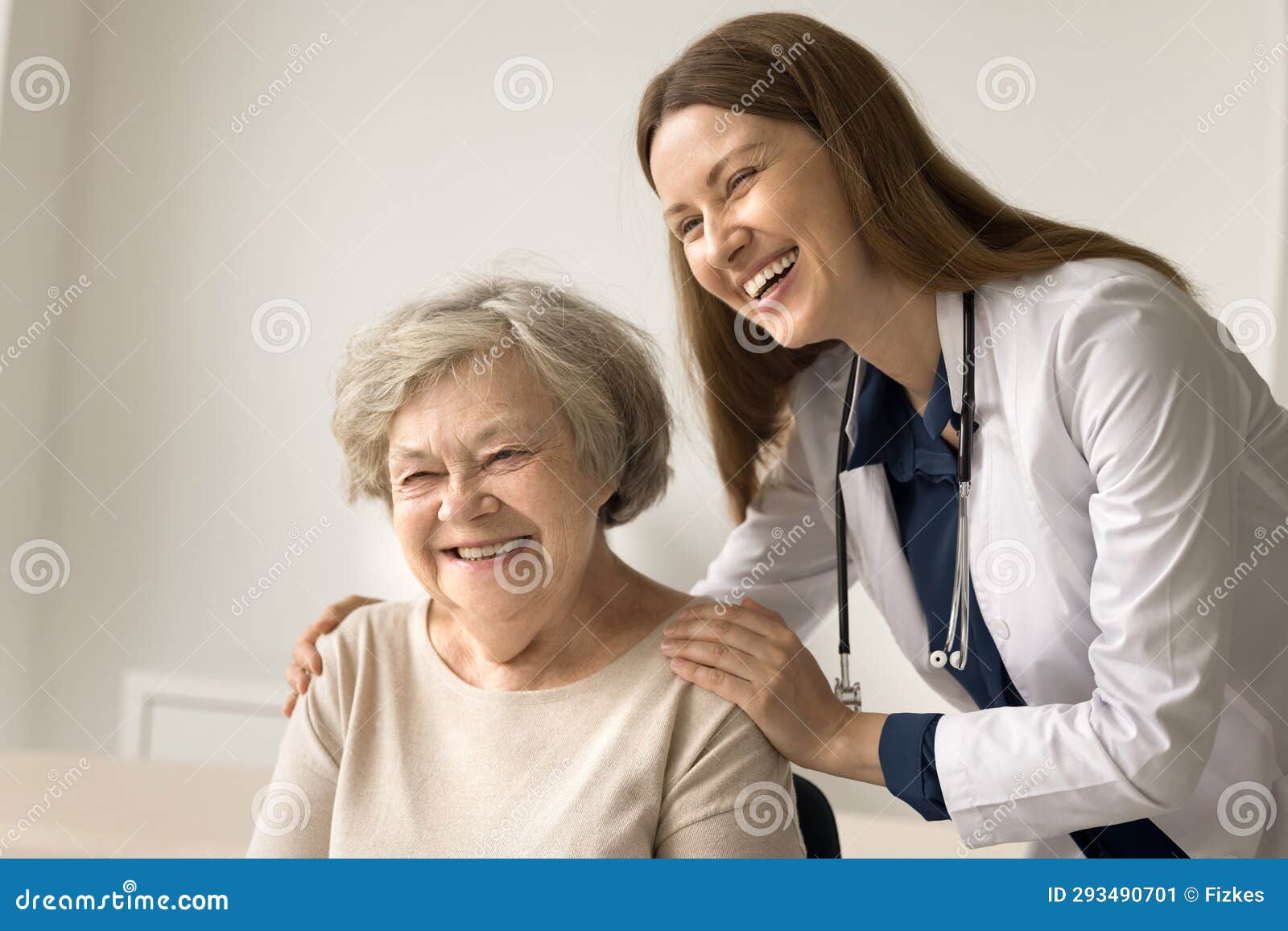 friendly medical professional give care and support to elderly person