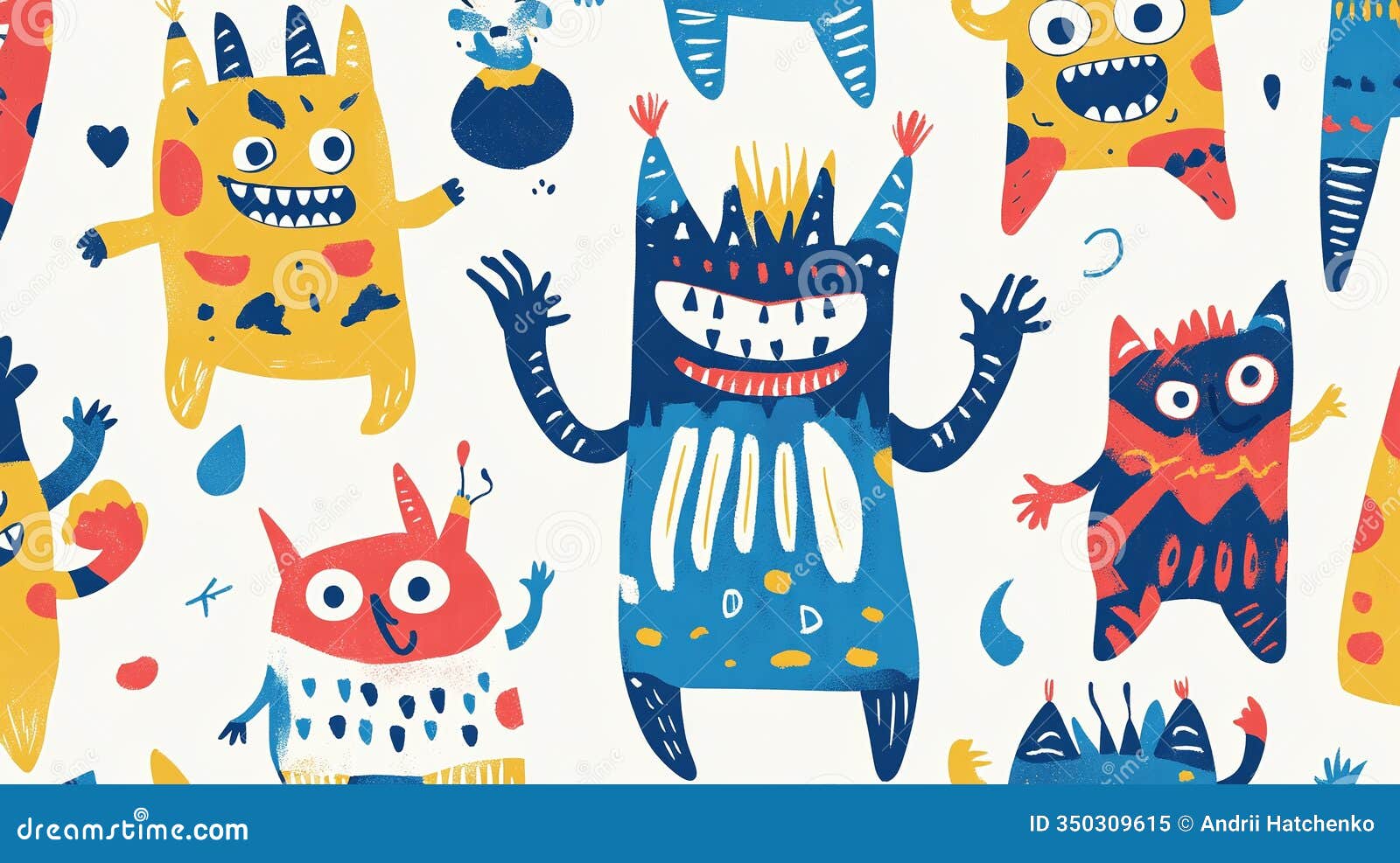 friendly monster pattern for children's websites featuring cute geometric s and positive color combinations