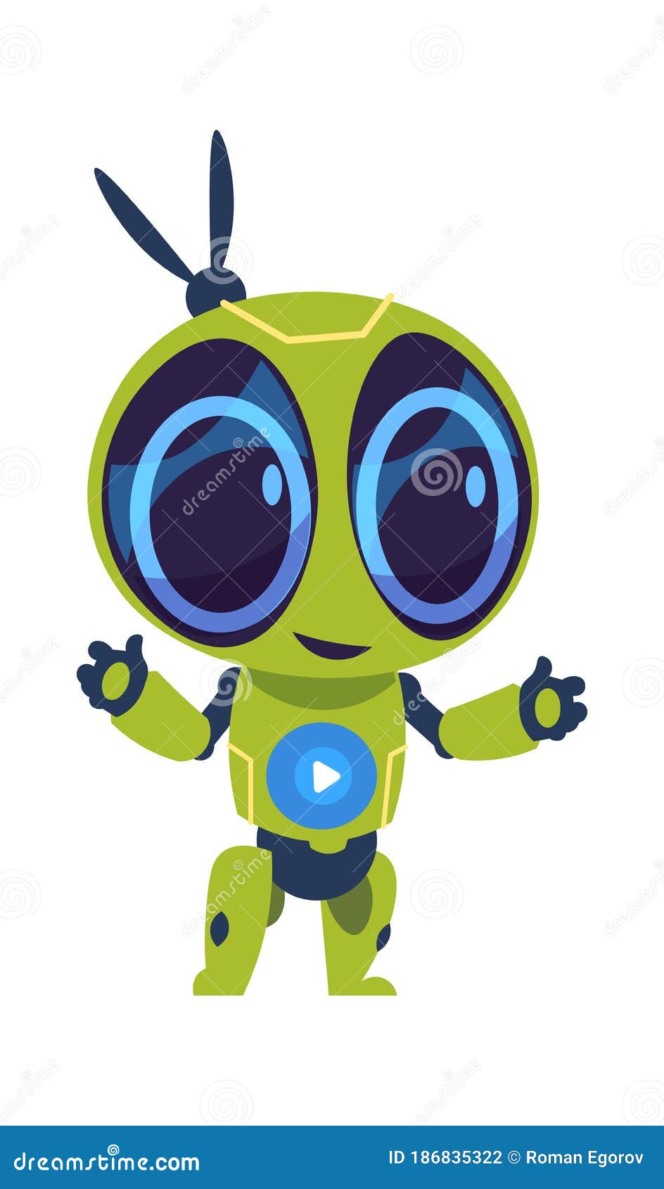 Friendly Robot. Futuristic Droid with Friendly Eyes. Cartoon Vector Image  Humanoid Character Stock Vector - Illustration of cartoon, blue: 186835322