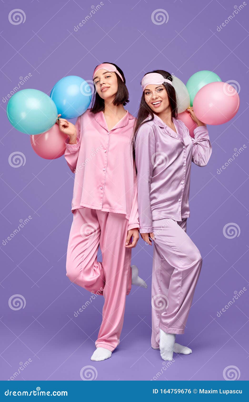 Friends with Balloons during Pajama Party Stock Photo - Image of cheerful,  event: 164759676