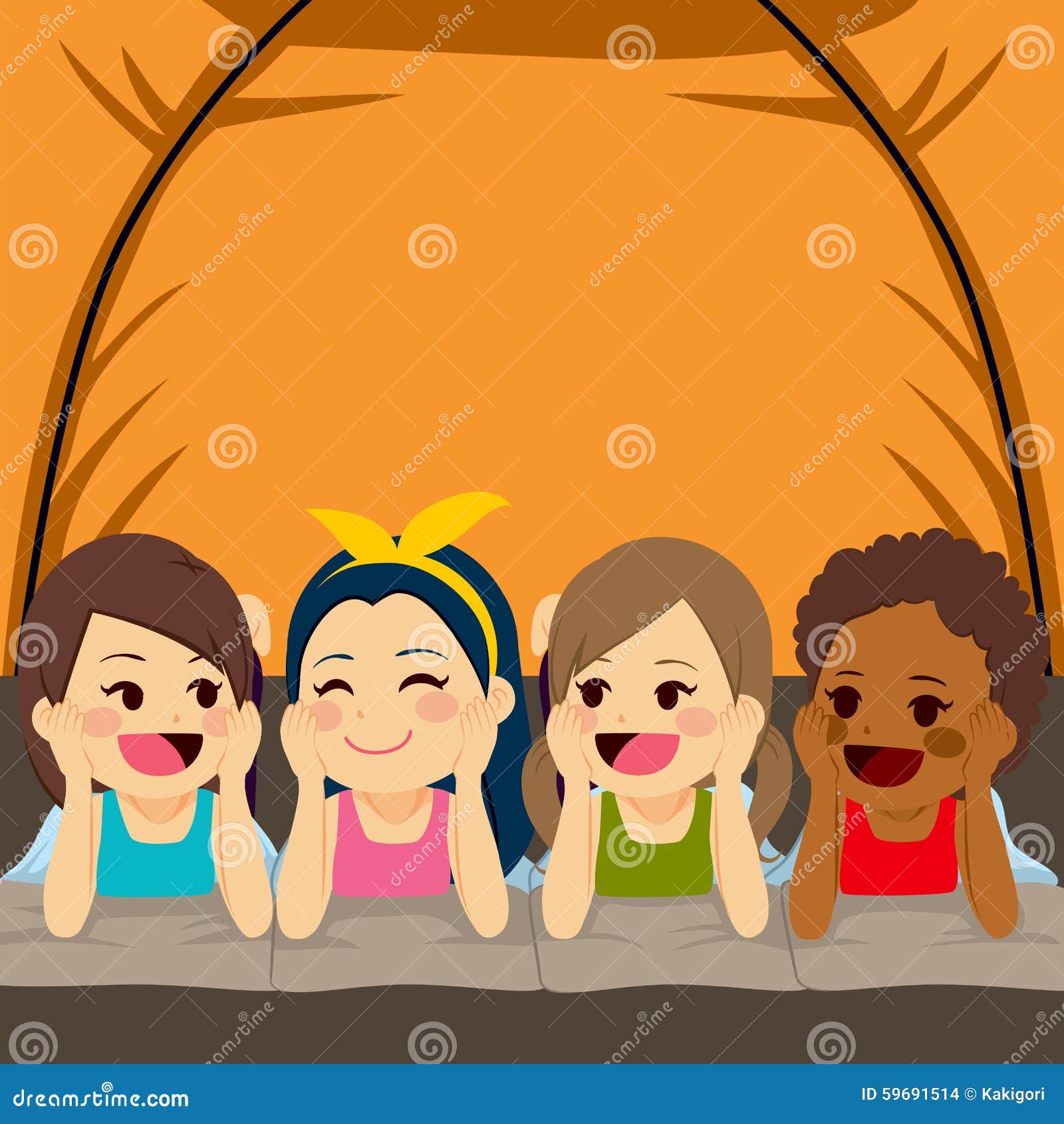 Friends Camping Inside Tent Stock Vector - Illustration of cartoon ...