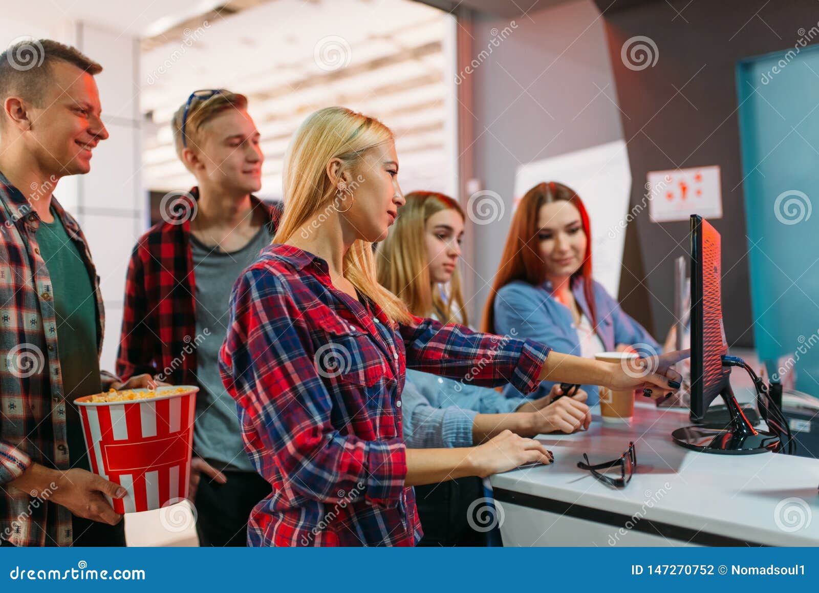 Friends Choosing Movie in Cinema Box Office Stock Photo - Image of girl,  showtime: 147270752