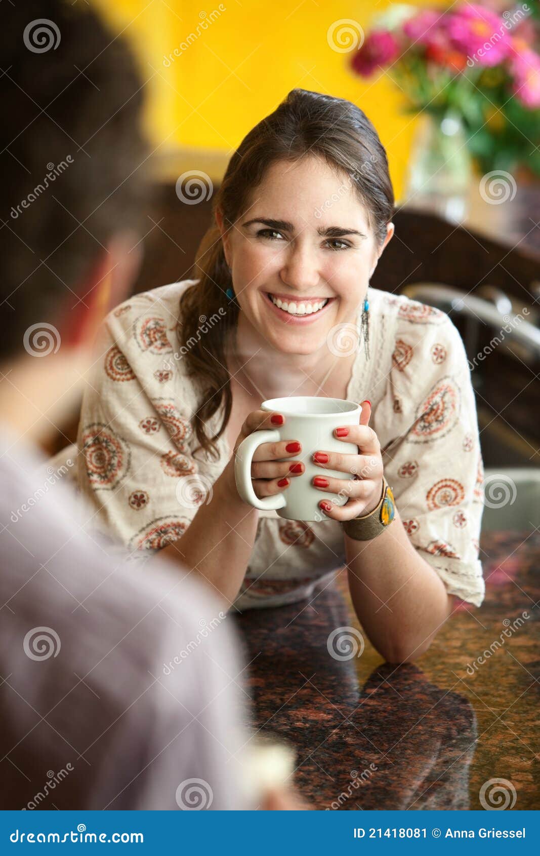 Friends with Coffee Mug stock image. Image of lean, smile 21418081
