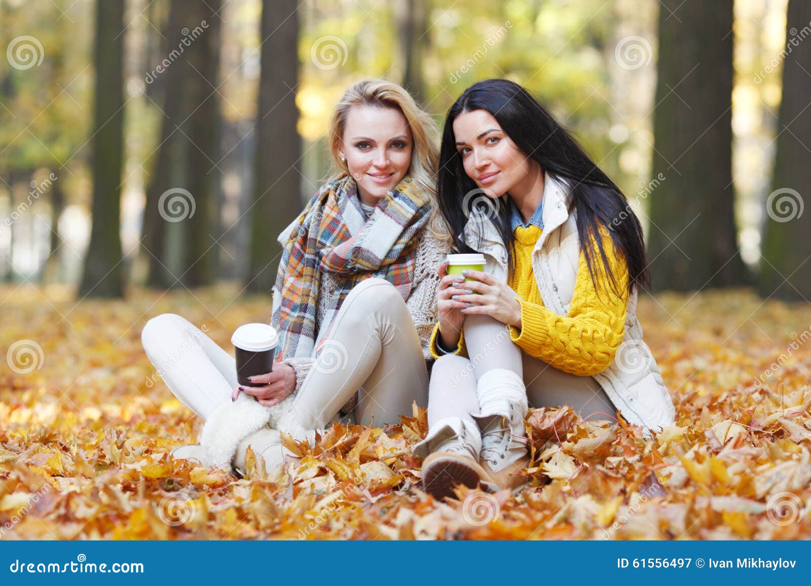 Friends with Coffee in Park Stock Image - Image of yellow, nature: 61556497