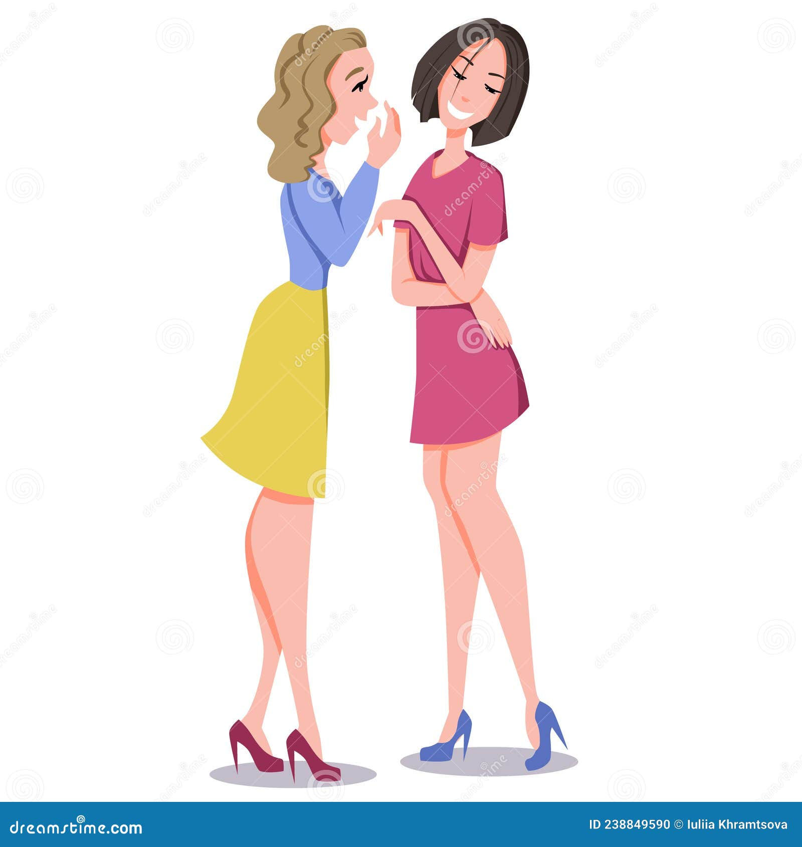 Friends Communicate. Two Girls are Discussing Gossip Stock Illustration ...