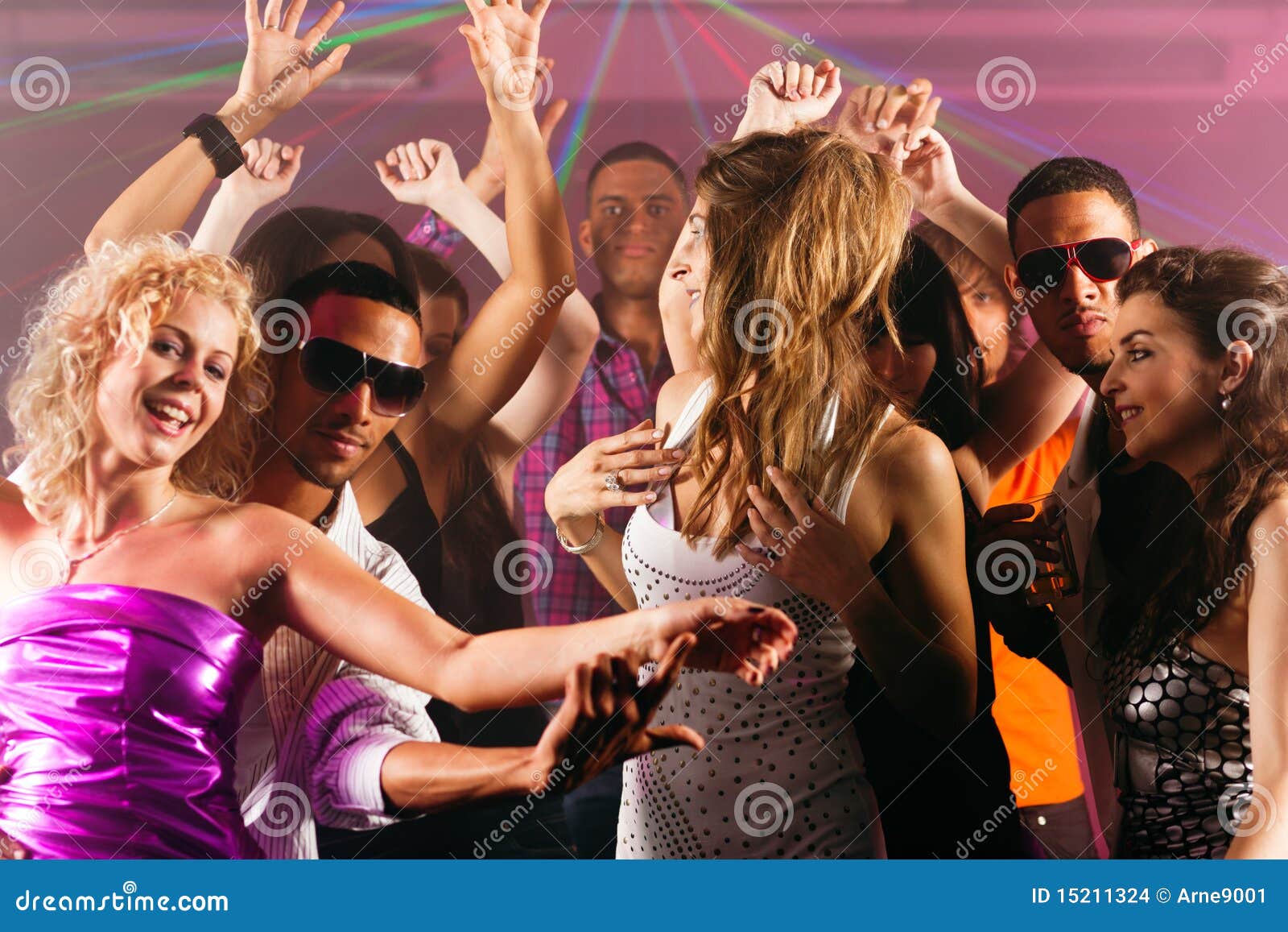 Friends Dancing in Club or Disco Stock Photo - Image of music ...