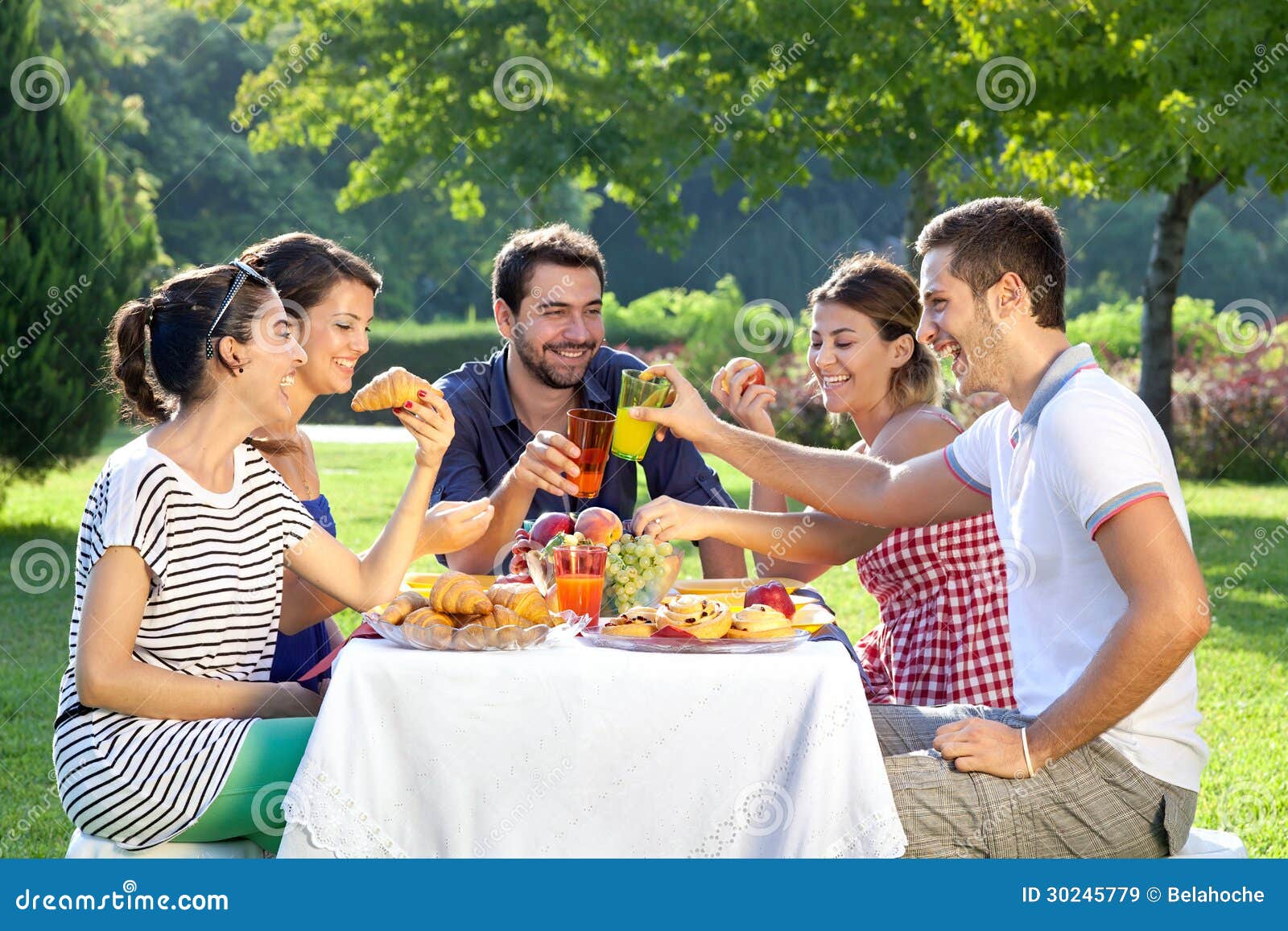 Friends Enjoying A Relaxing Picnic Royalty Free Stock ...