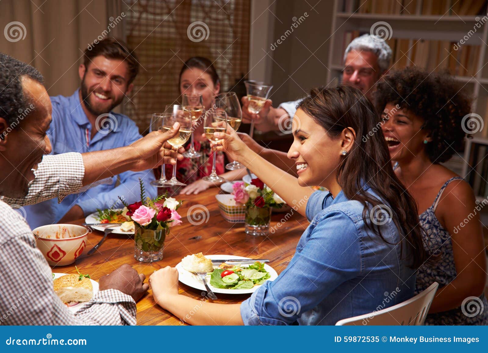 Friends at an Evening Dinner Party Stock Image - Image of adults