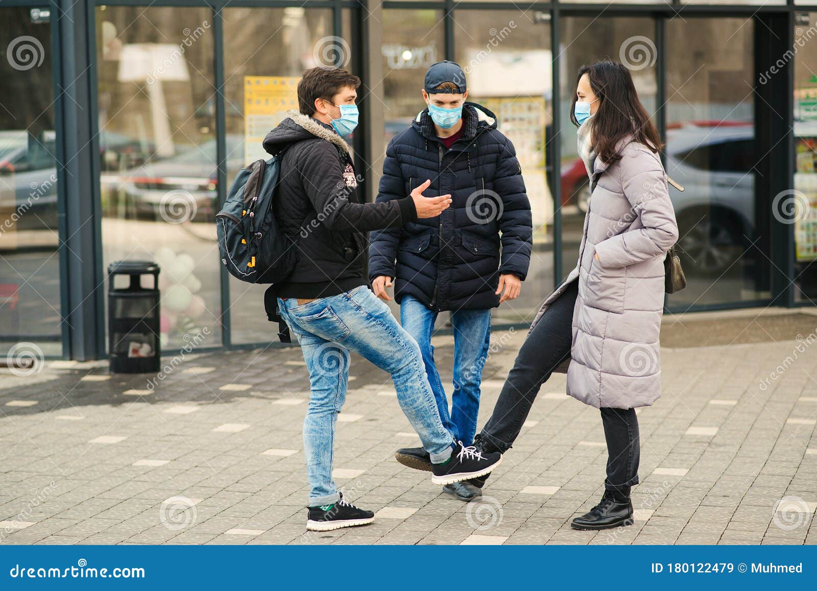 Friends Greeting with Foots. Feet Bump Style. Coronavirus Global ...