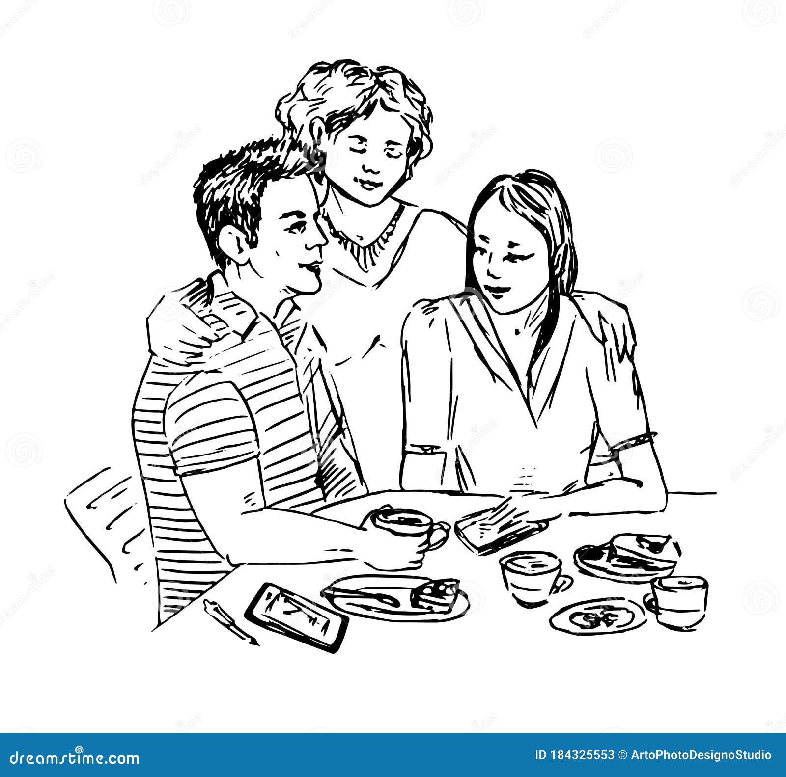 Friends Happy Talking While Drinking Coffee Hand Drawn Doodle Drawing In Gravure Style Stock Illustration Illustration Of Enjoy Caucasian Friends Happy Talking While Drinking Coffee Hand Drawn Doodle Drawing In Gravure Style Stock Illustration Illustration Of Enjoy Caucasian