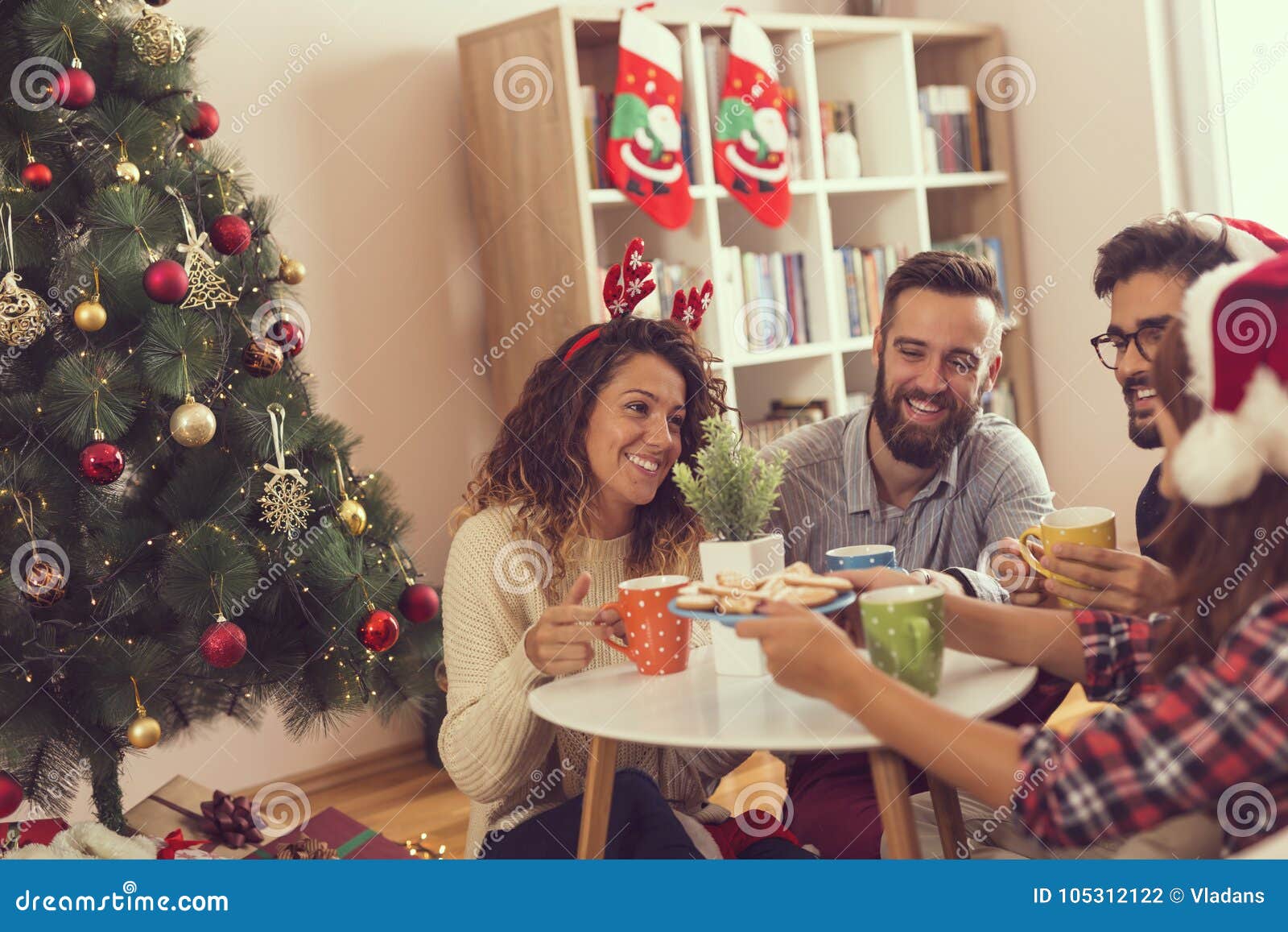 Download Friends Having Christmas Morning Coffee Stock Image of festive love