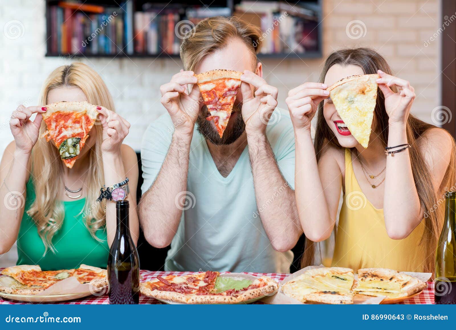 Friends Have Pizza Party at Home, Fun Leisure Stock Image - Image of slice,  friendship: 91951315