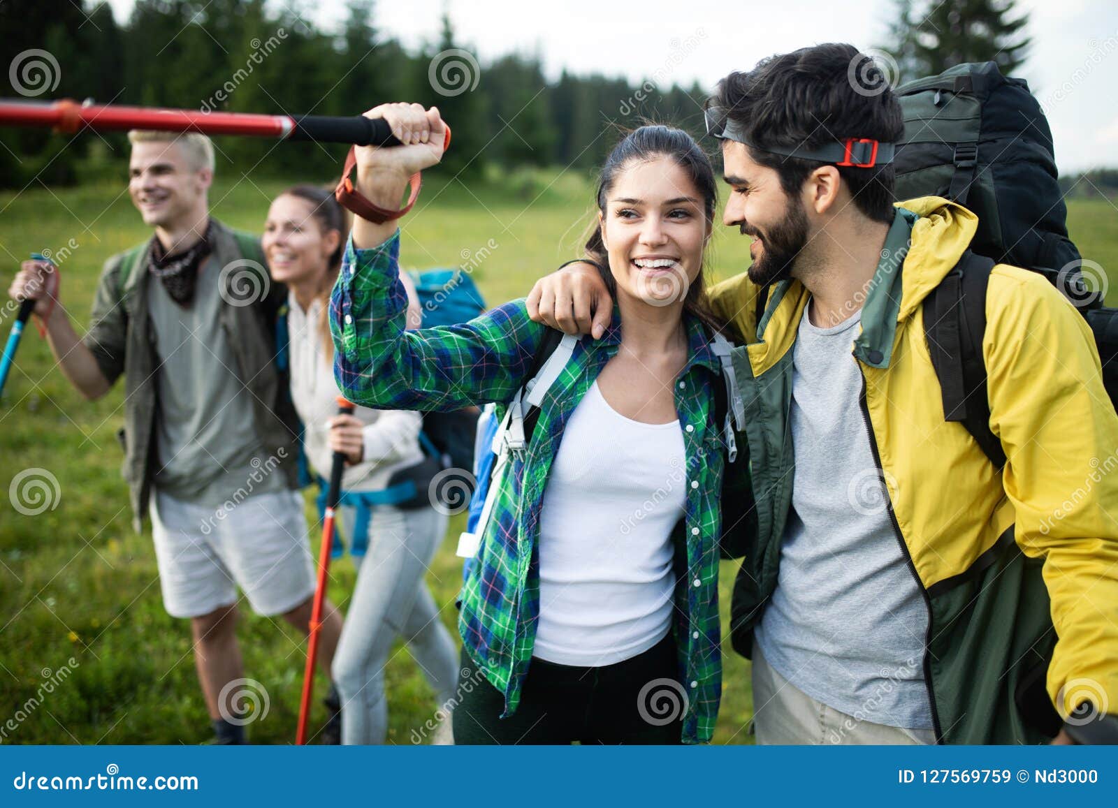 Friends Hiking Together Outdoors Exploring the Wilderness Stock Image ...
