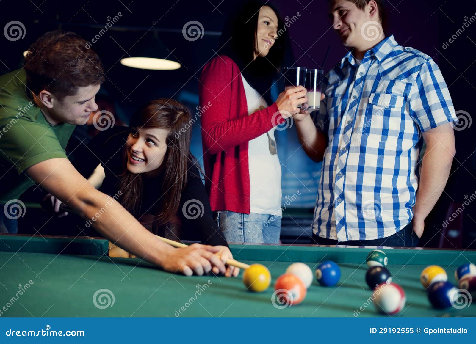 Friends playing billiard stock image. Image of leisure 29192555