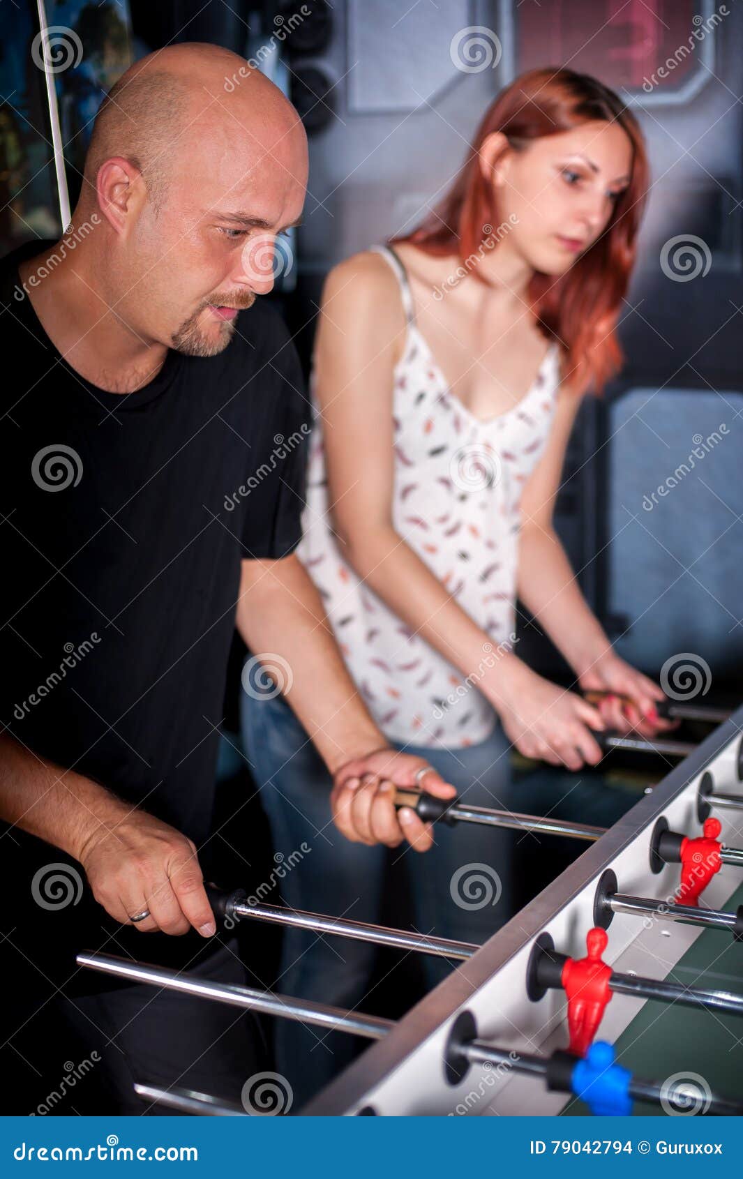 Friends Playing Table Foosball Stock Photo Image of color, female 79042794