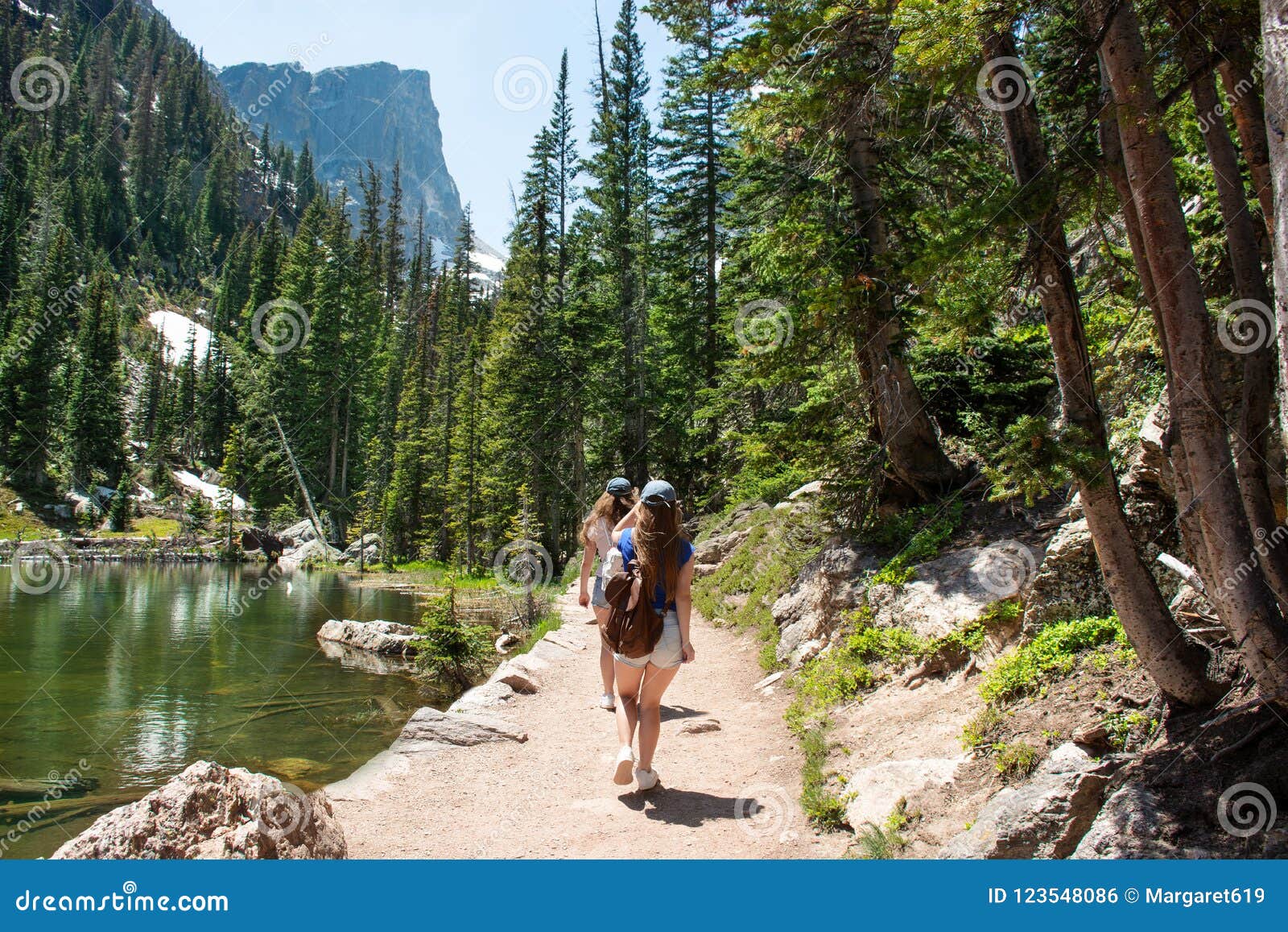 Girls on Summer Vacation Hiking Trip in the Mountains. Stock Photo - Image  of america, mountain: 123548086