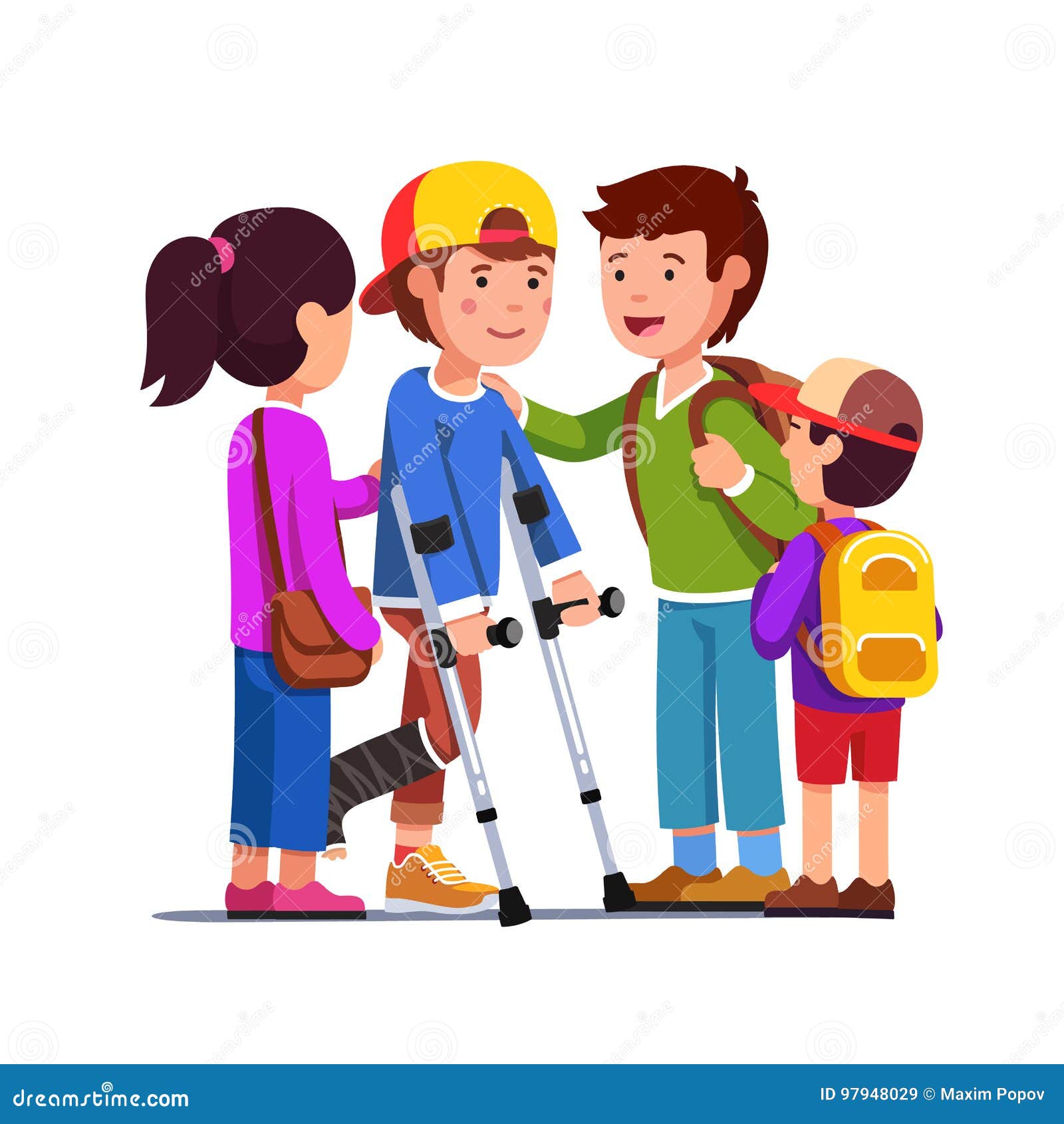 Friends Supporting Boy with Bandage on Broken Leg Stock Vector ...