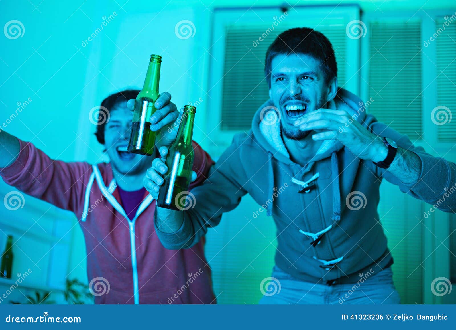 Friends Watching Sports on TV Stock Photo - Image of championship ...
