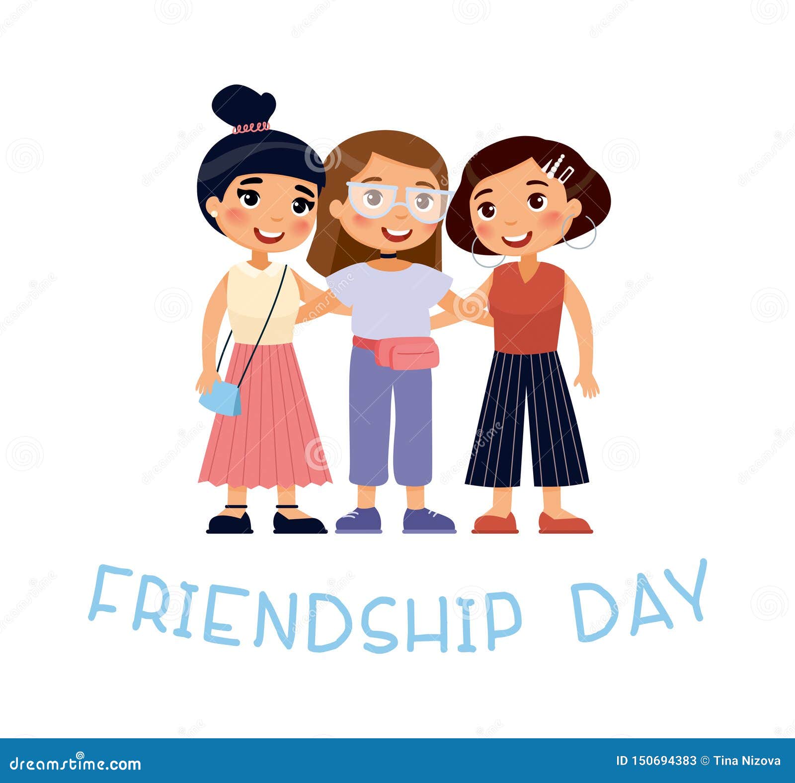 Friendship Day. Three Young Cute Girls Hugging..- Stock Vector -  Illustration of boyfriends, relationship: 150694383